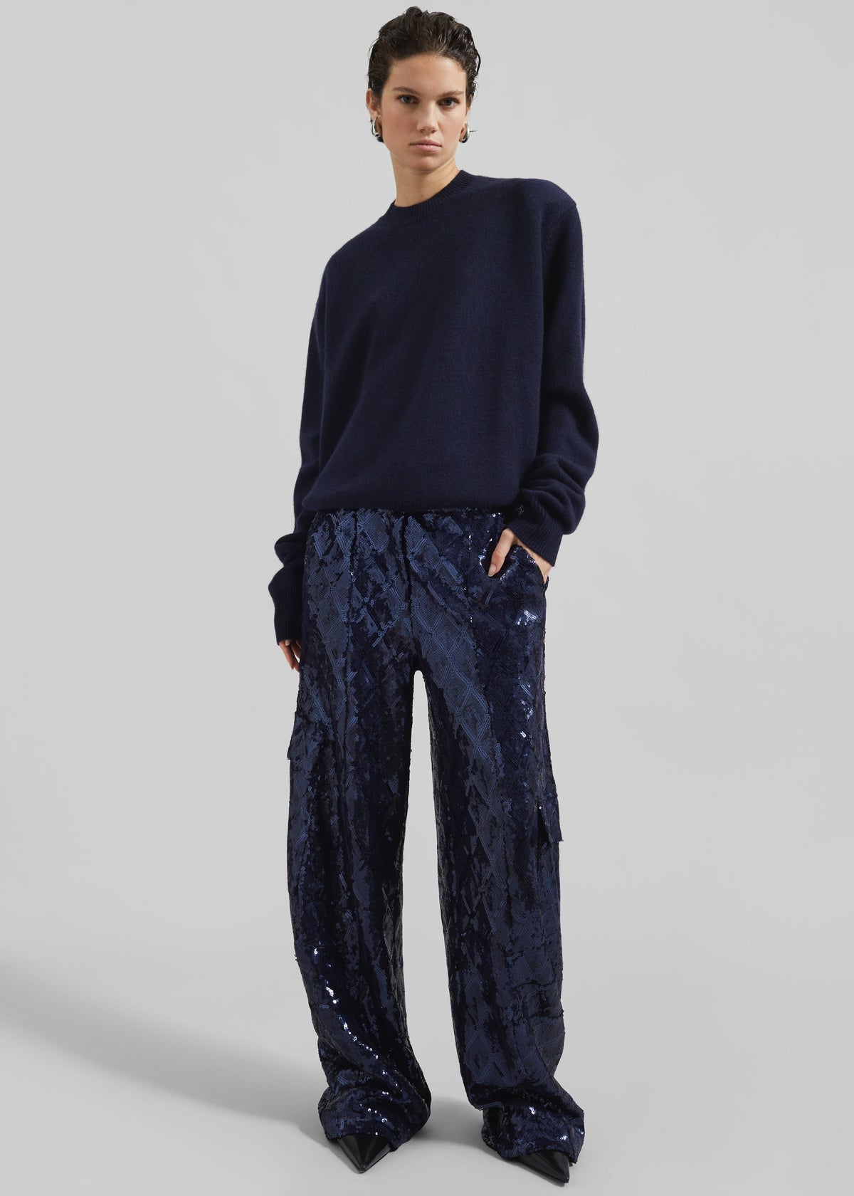 Rafaela Padded Knit Sweater - Navy - 5