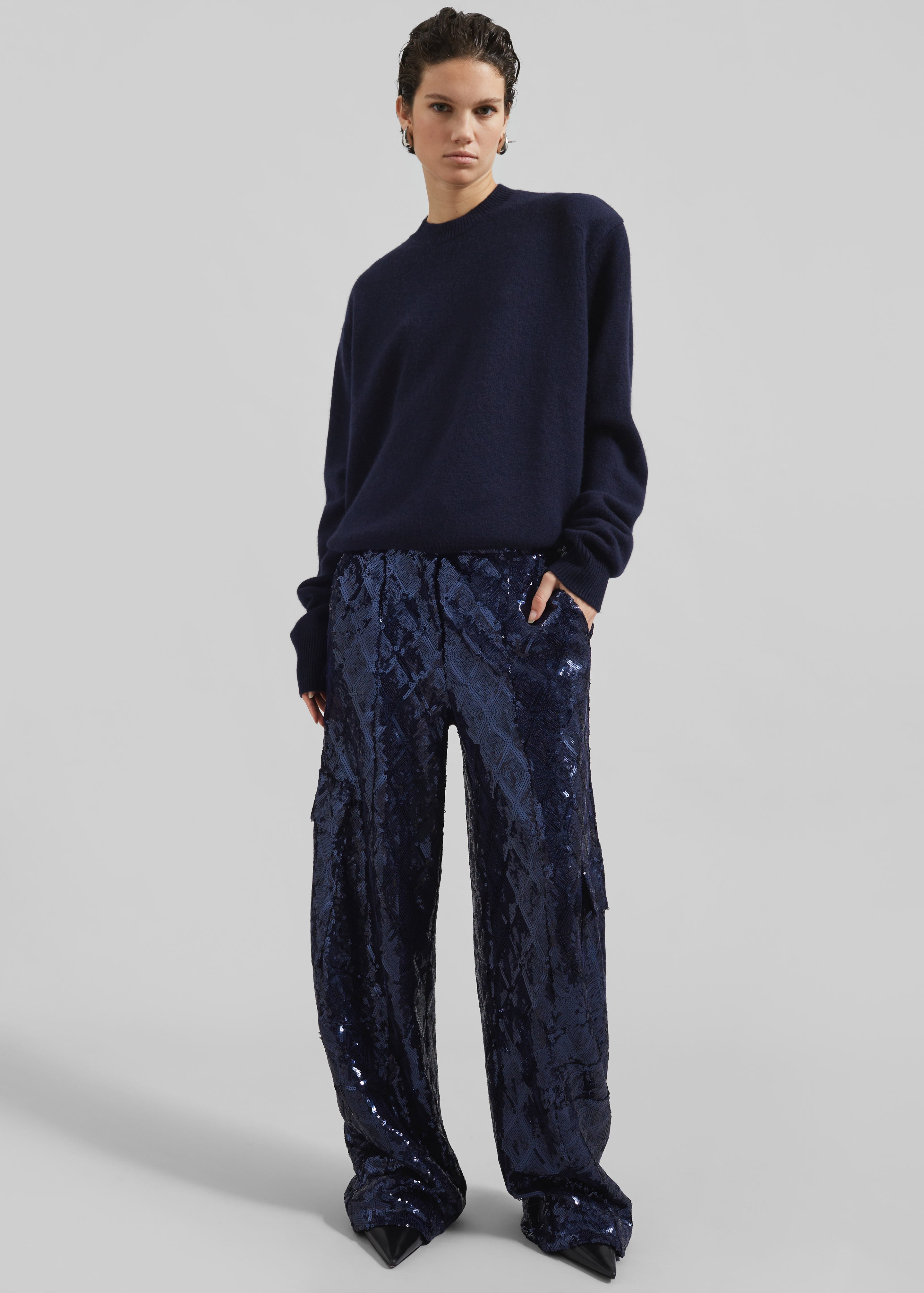 Rafaela Padded Knit Sweater - Navy - 5