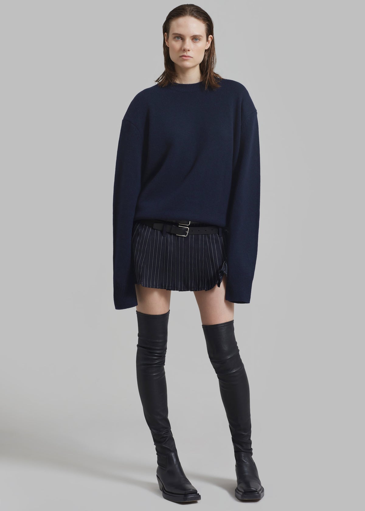 Rafaela Padded Knit Sweater - Navy - 1