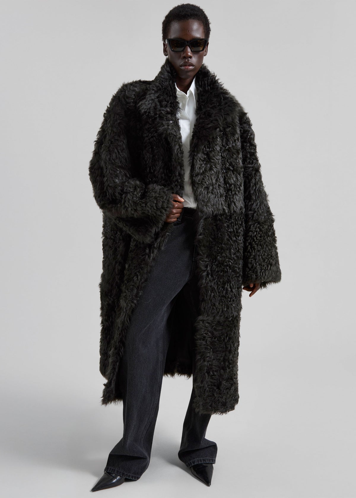 Remain Reversible Long Hair Shearling Coat - Tap Shoe Black - 1