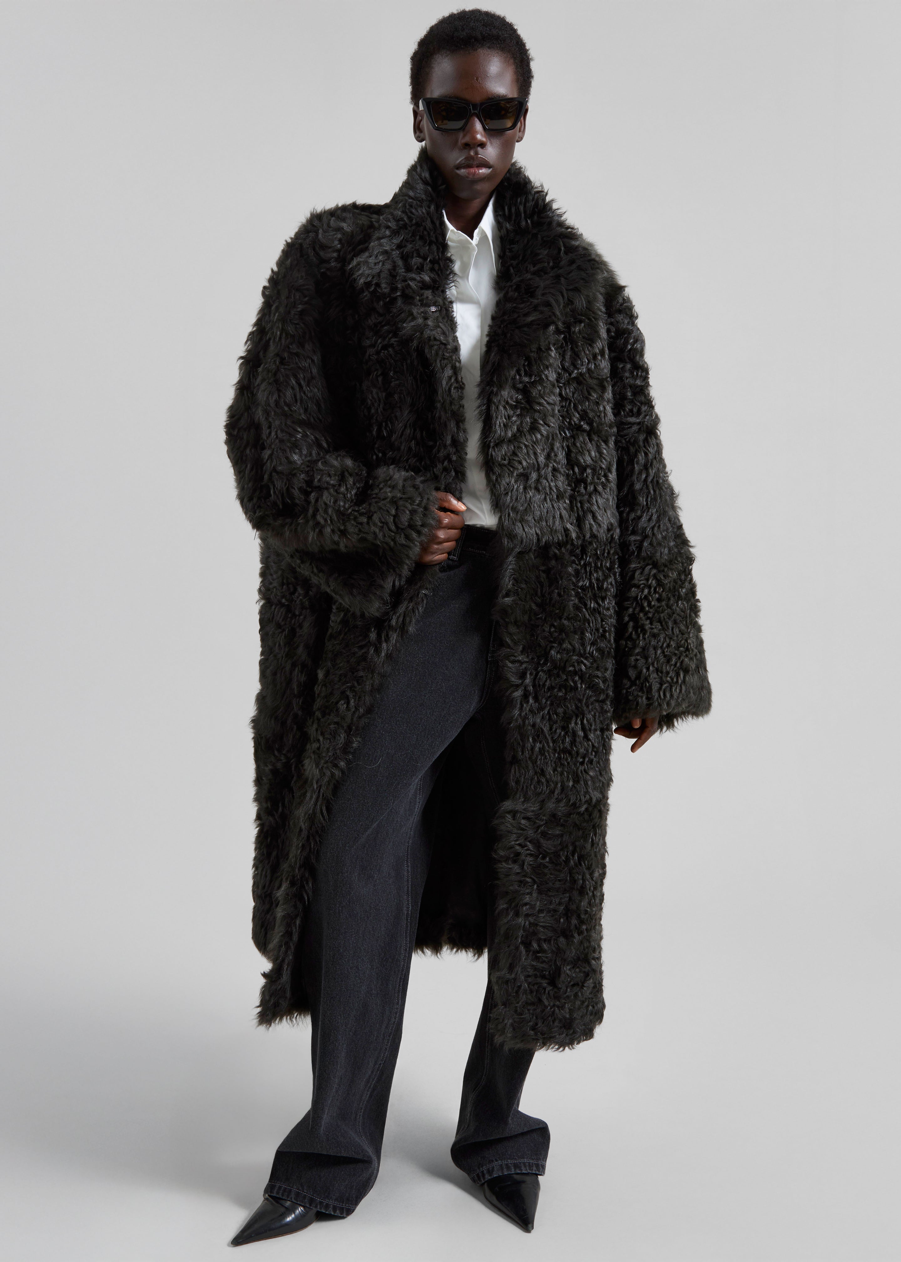 Remain Reversible Long Hair Shearling Coat - Tap Shoe Black - 1