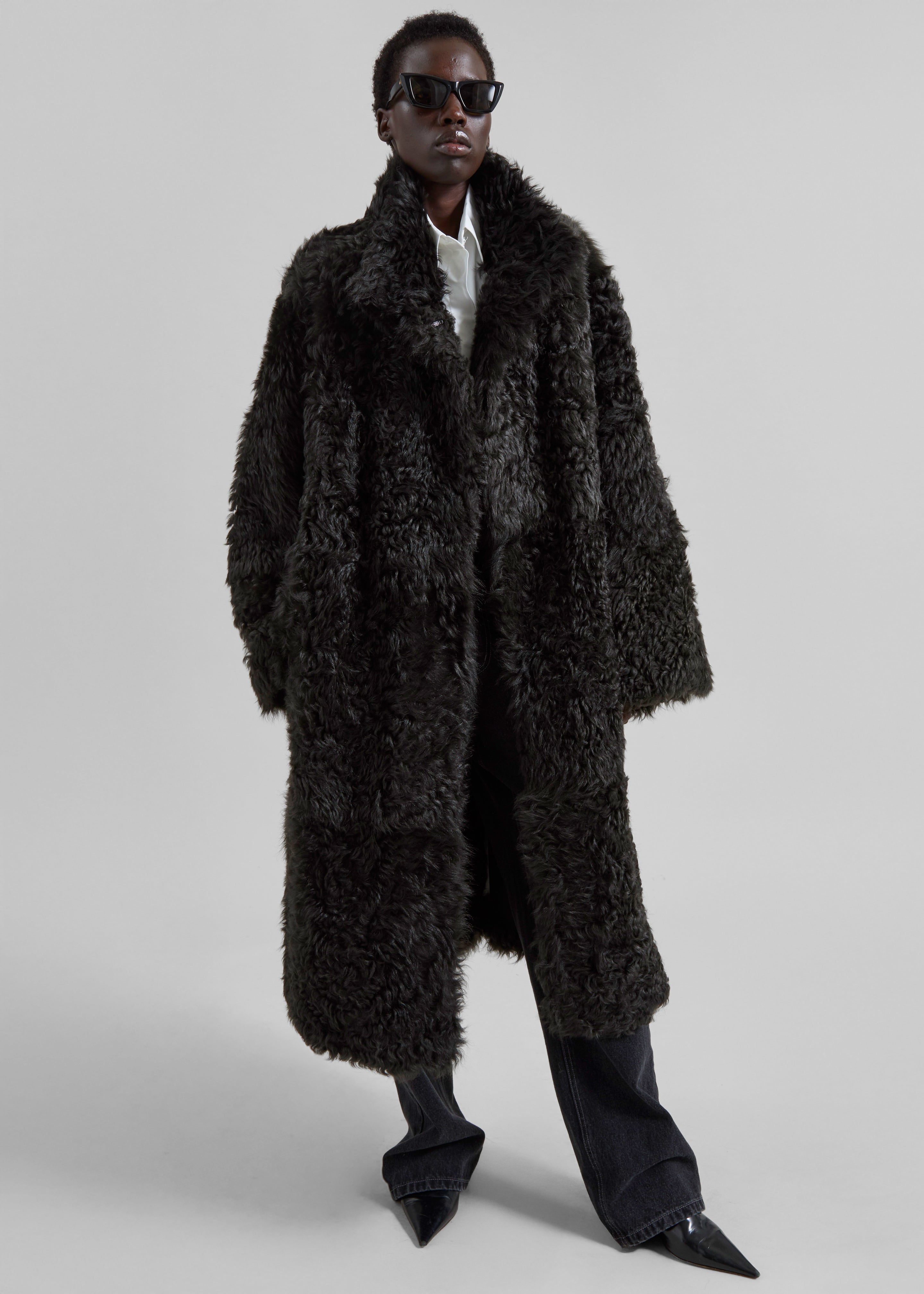 Remain Reversible Long Hair Shearling Coat - Tap Shoe Black - 4