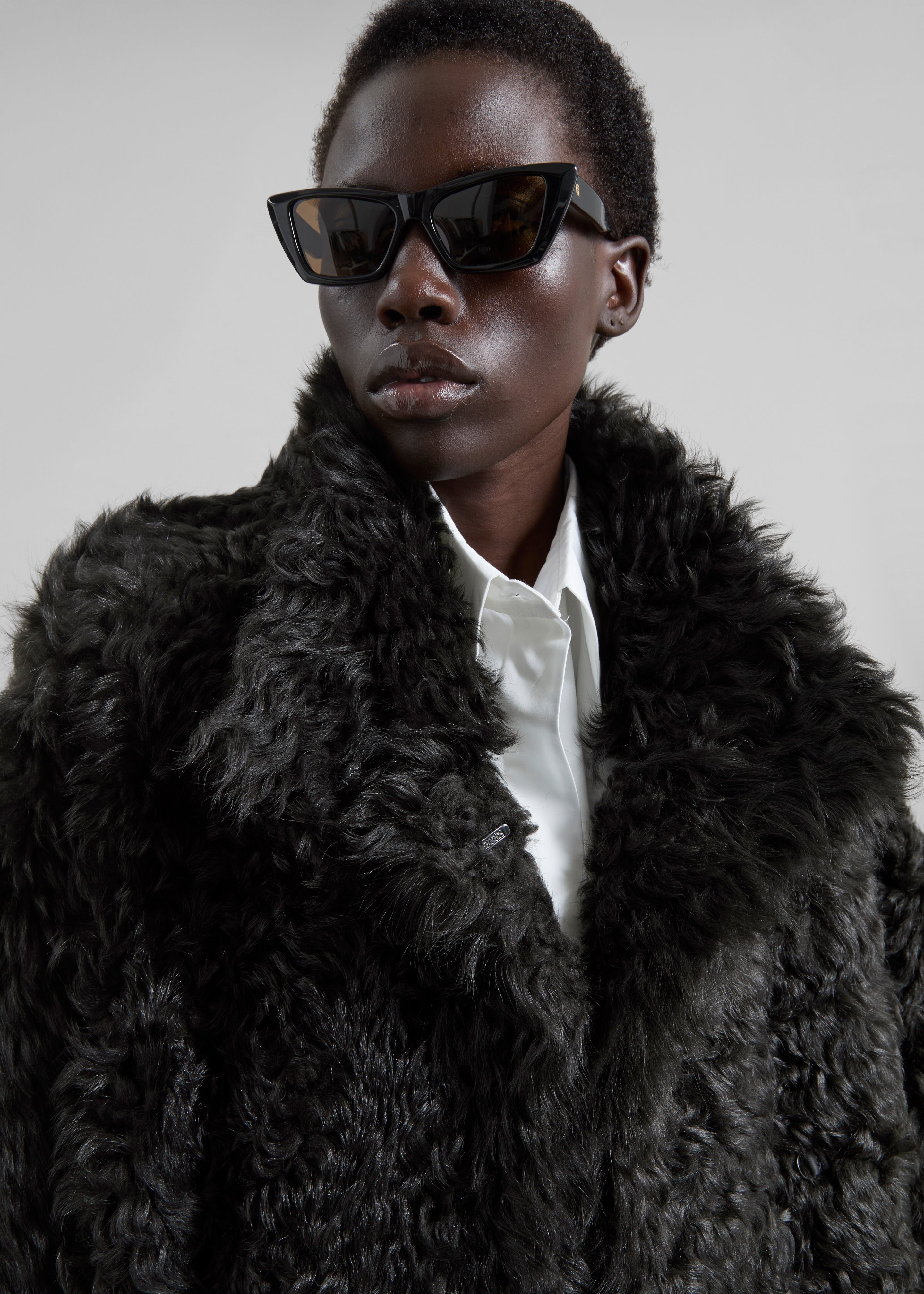 Remain Reversible Long Hair Shearling Coat - Tap Shoe Black - 3