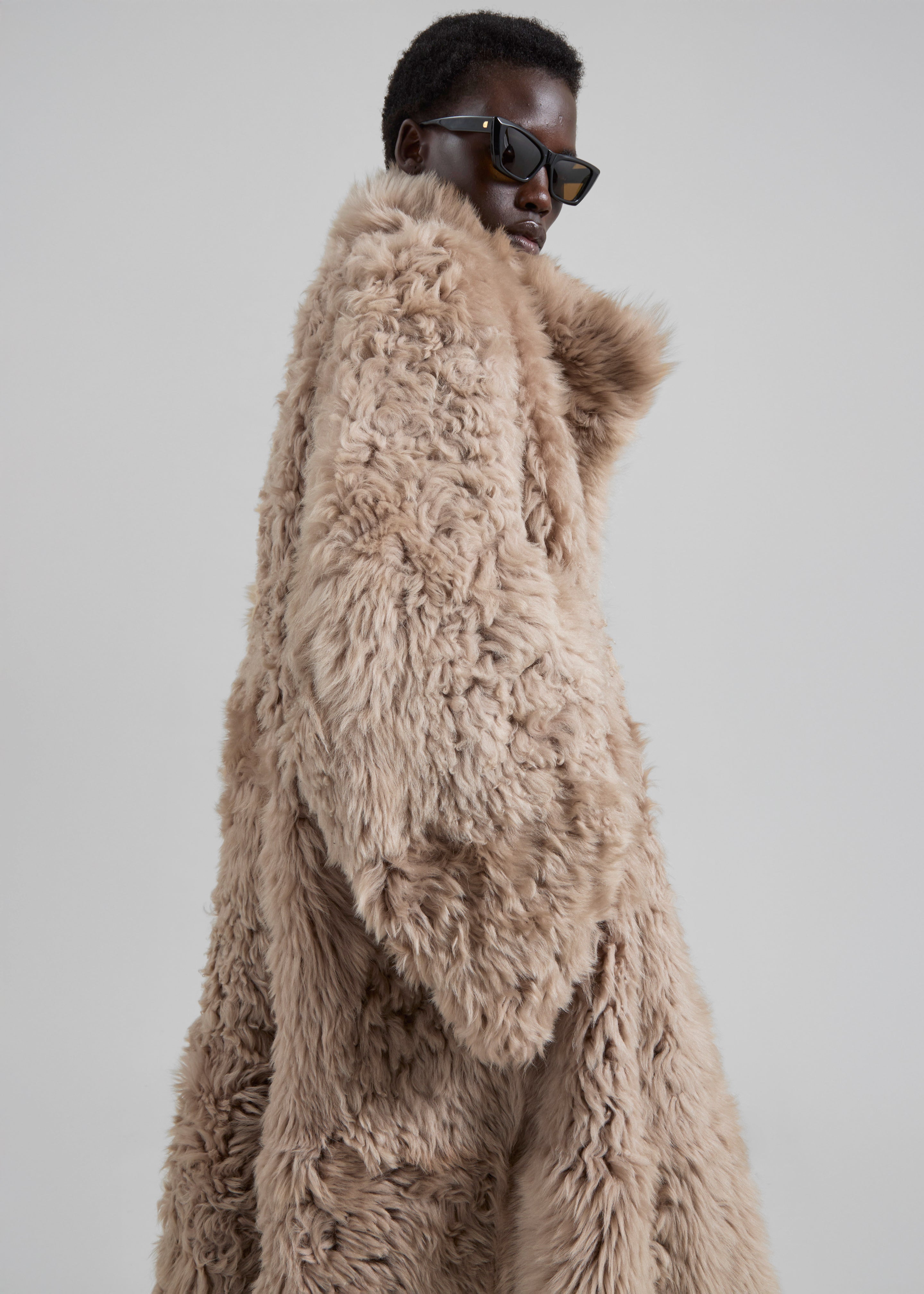 REMAIN Reversible Long Hair Shearling Coat - Pebble - 7