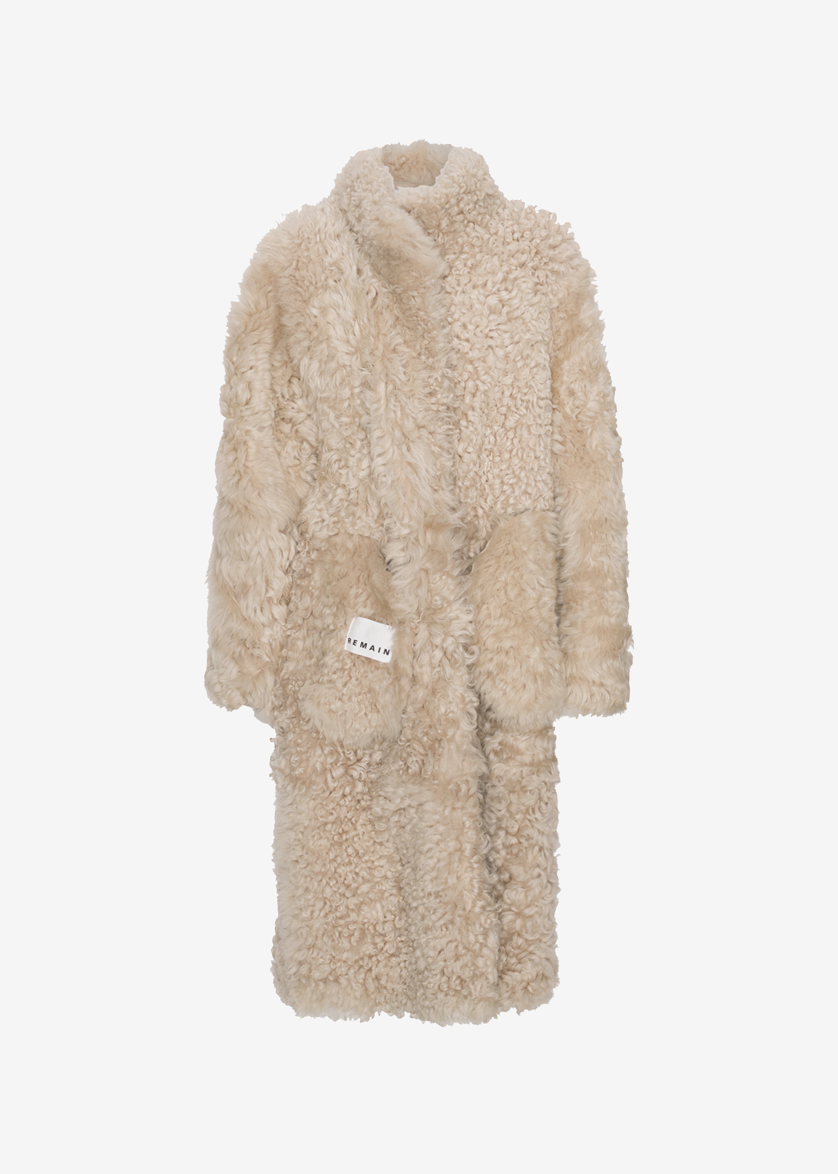 REMAIN Reversible Long Hair Shearling Coat - Pebble - 11