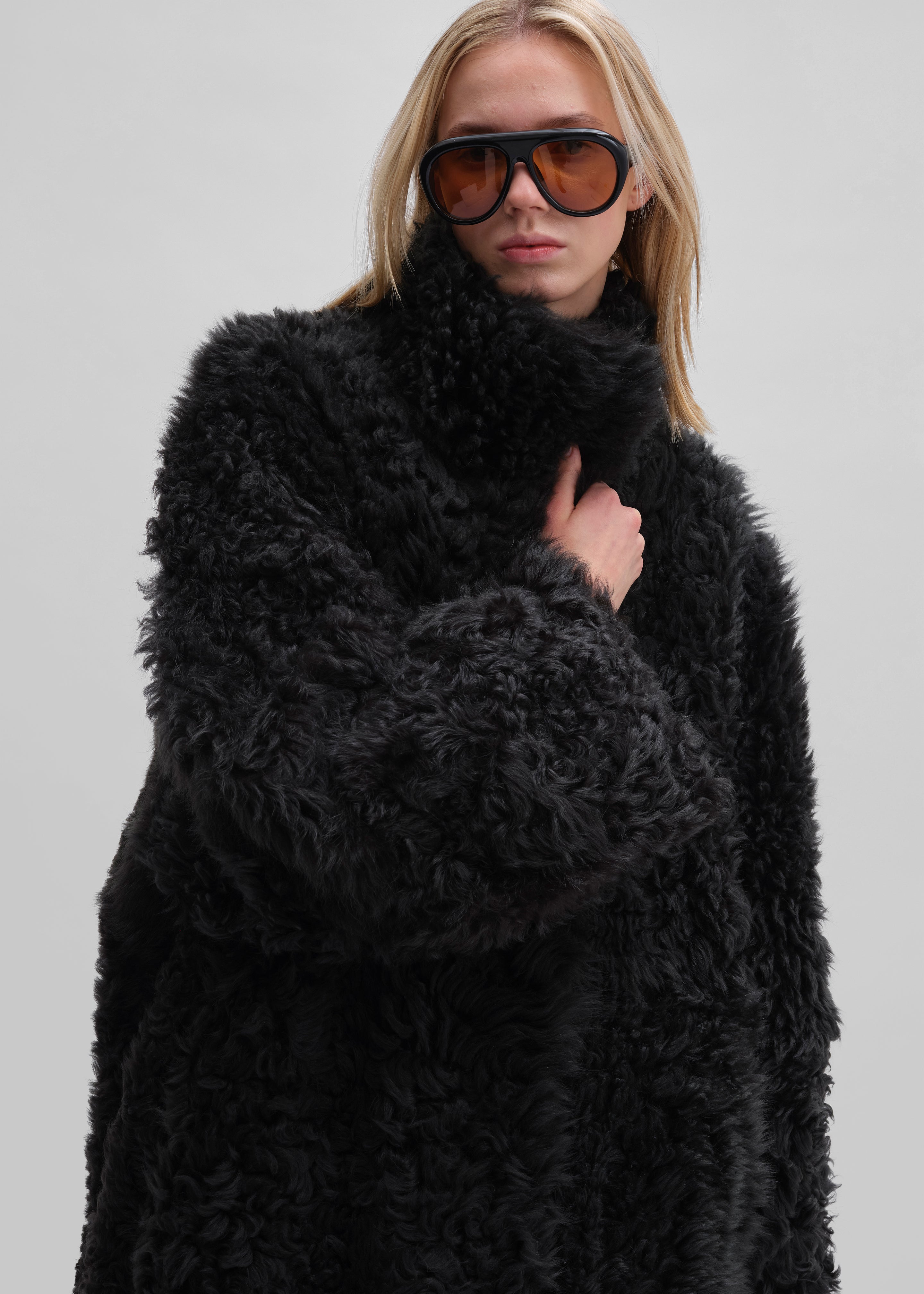 Remain Reversible Long Hair Shearling Coat - Tap Shoe Black - 6