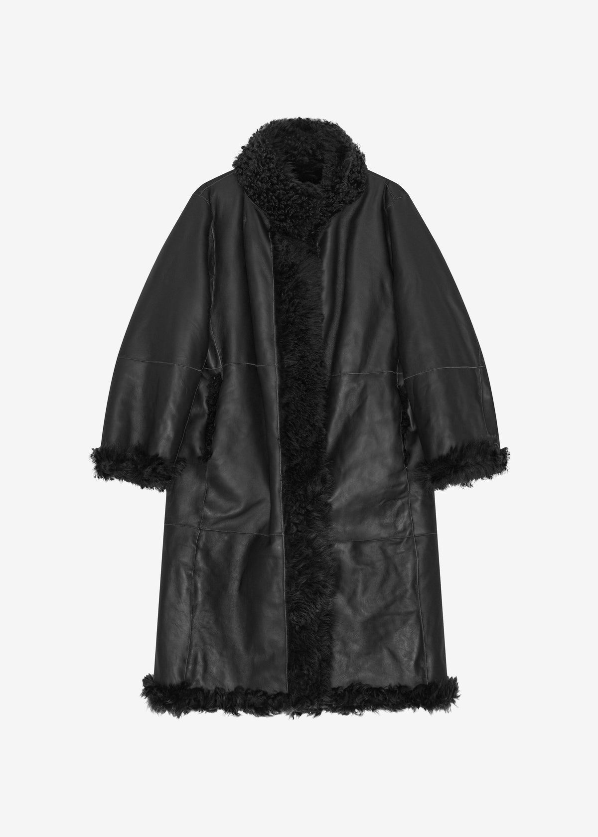 Remain Reversible Long Hair Shearling Coat - Tap Shoe Black - 9