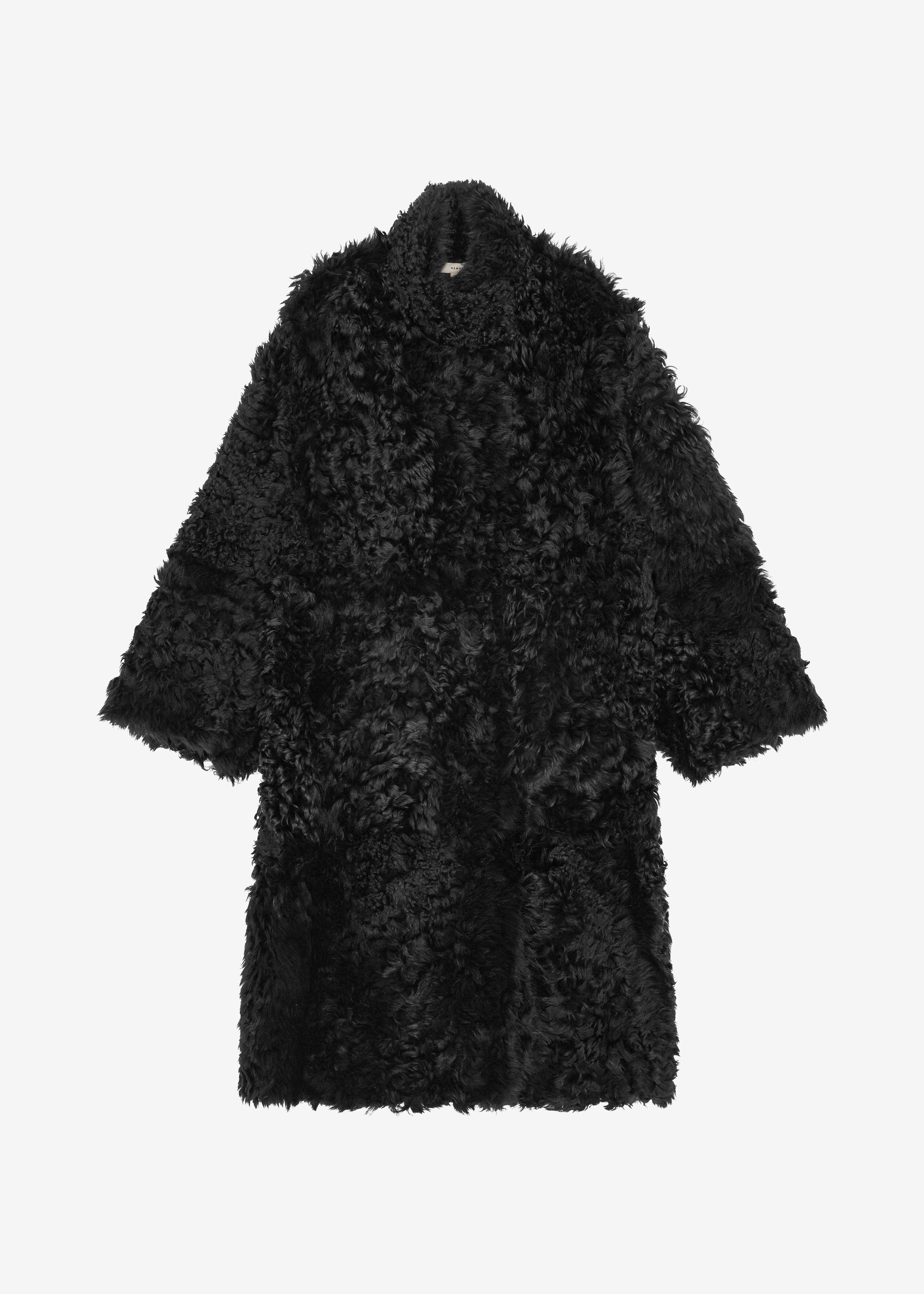 Remain Reversible Long Hair Shearling Coat - Tap Shoe Black - 8