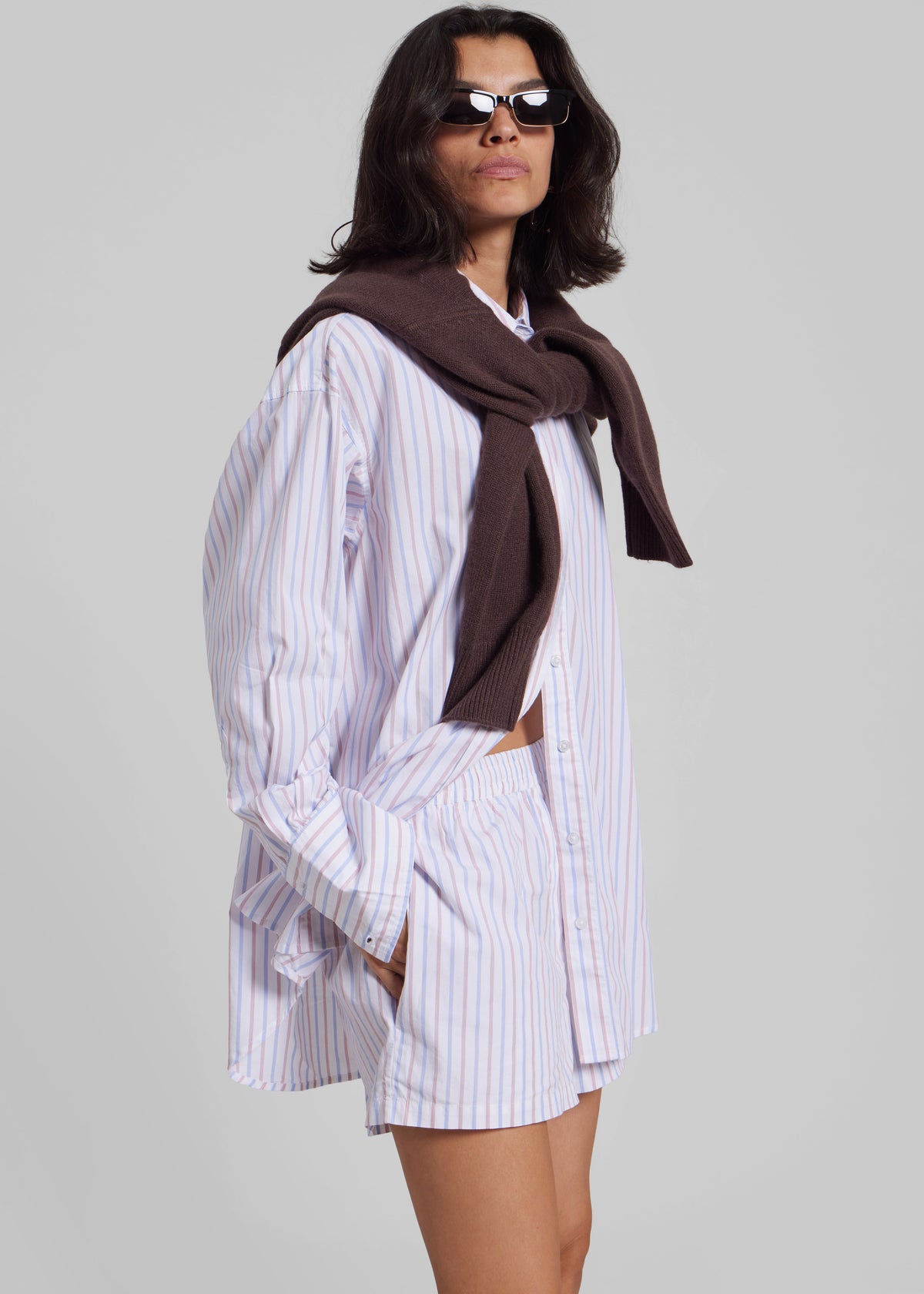 Remain Poplin Striped Shorts - Cloud Dancer Comb - 4