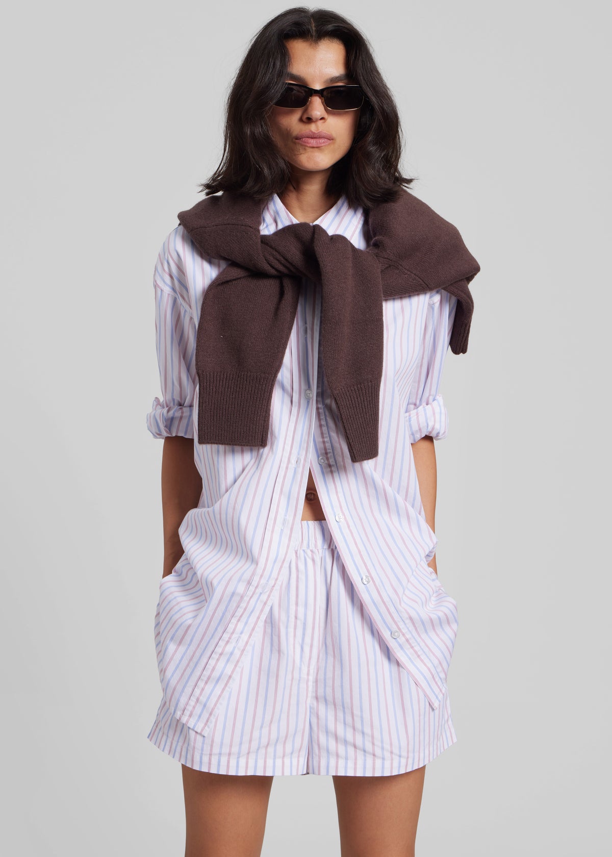 Remain Poplin Striped Shorts - Cloud Dancer Comb - 8