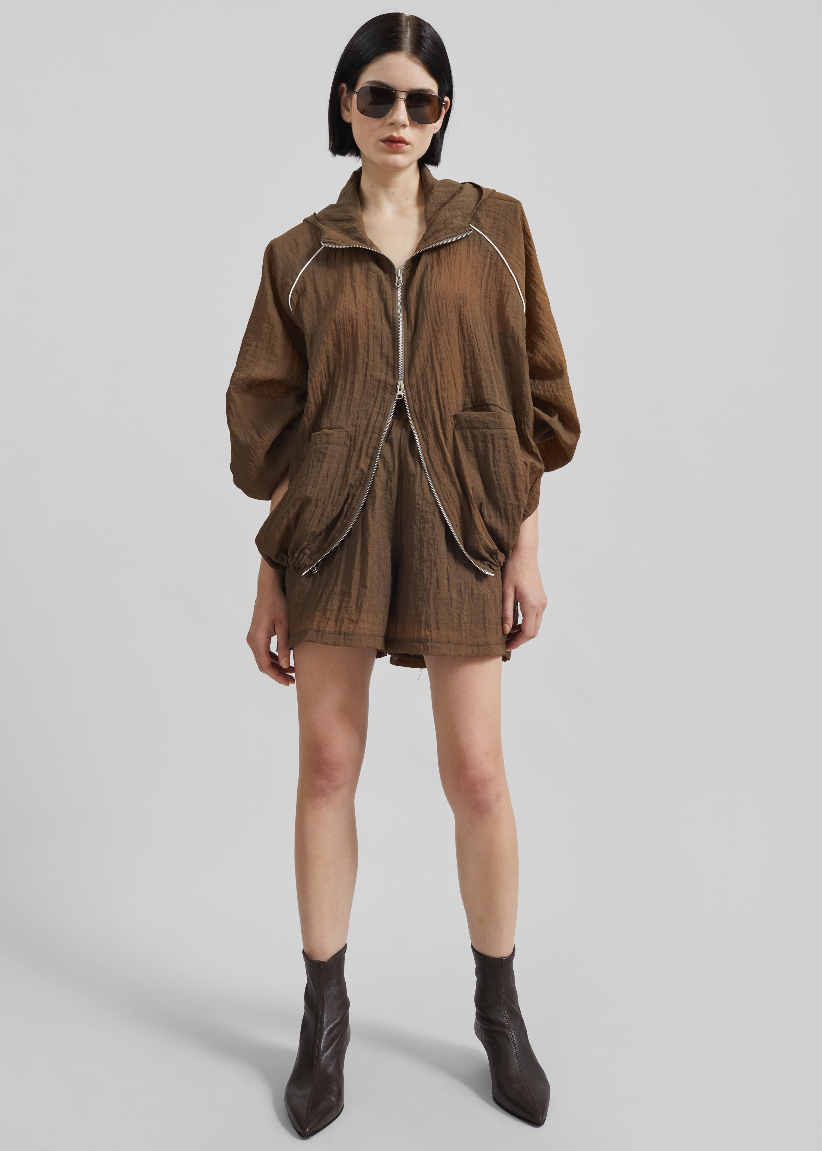 Rewa Padded Sheer Jacket - Brown - 5