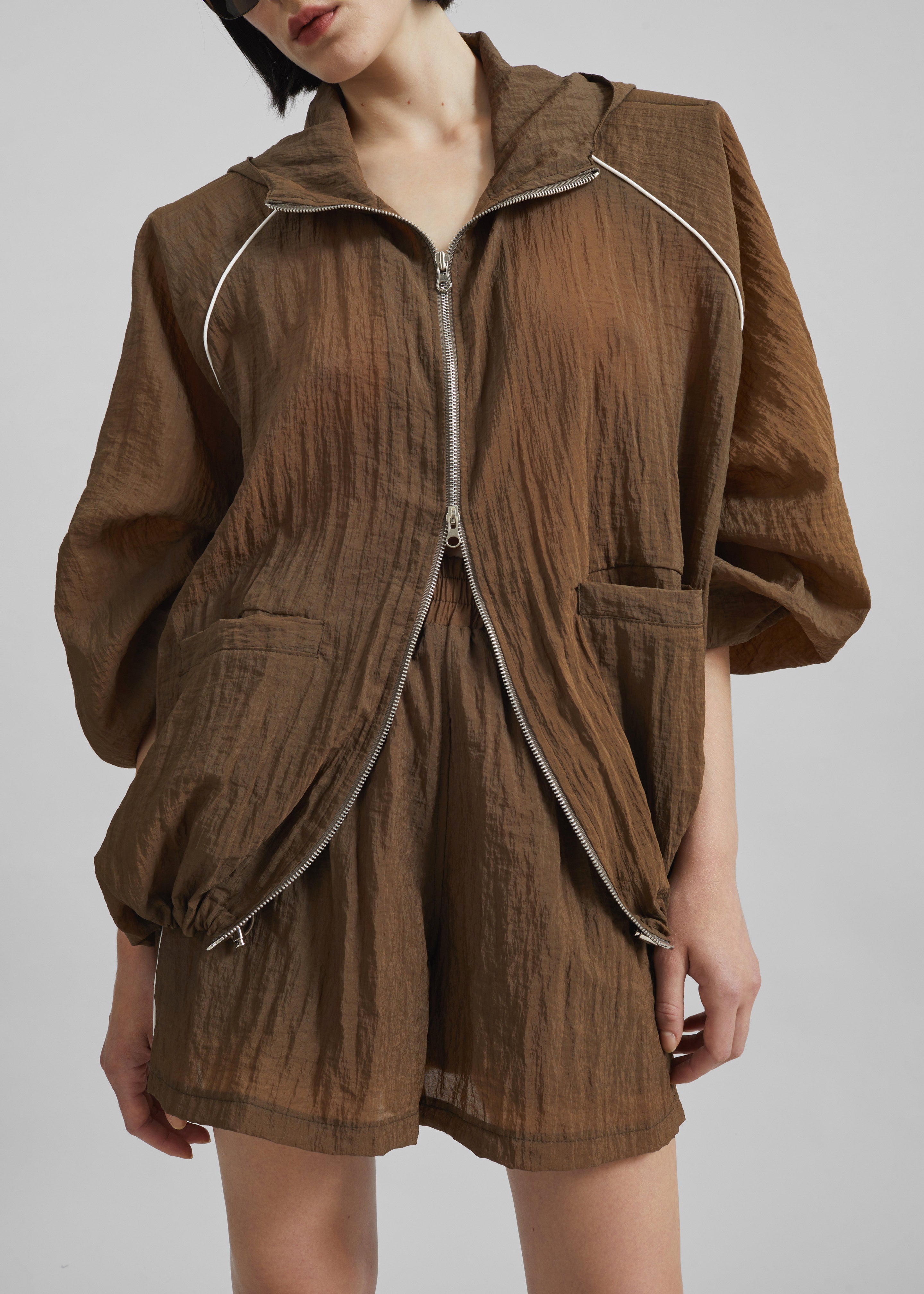 Rewa Padded Sheer Jacket - Brown - 6