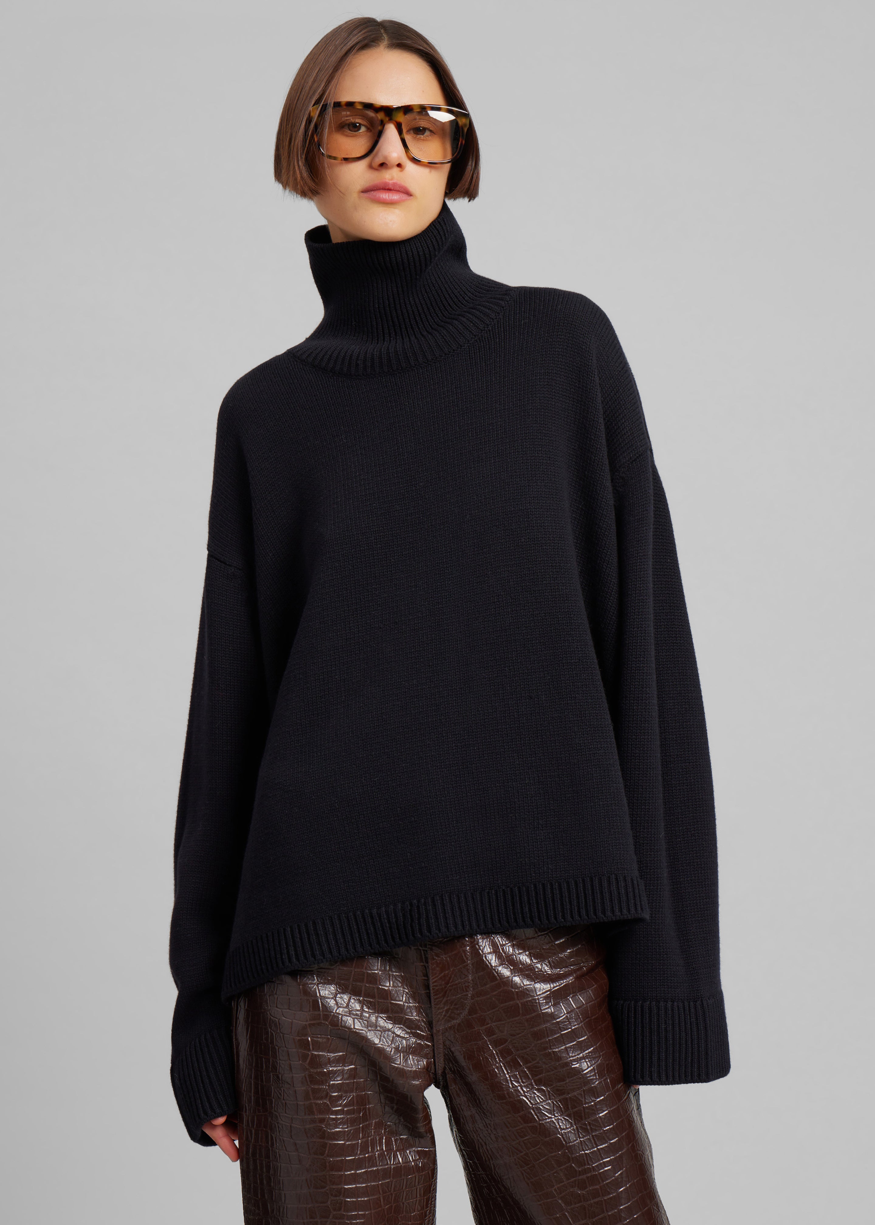 Rhea Trapeze Turtleneck - Black - 1