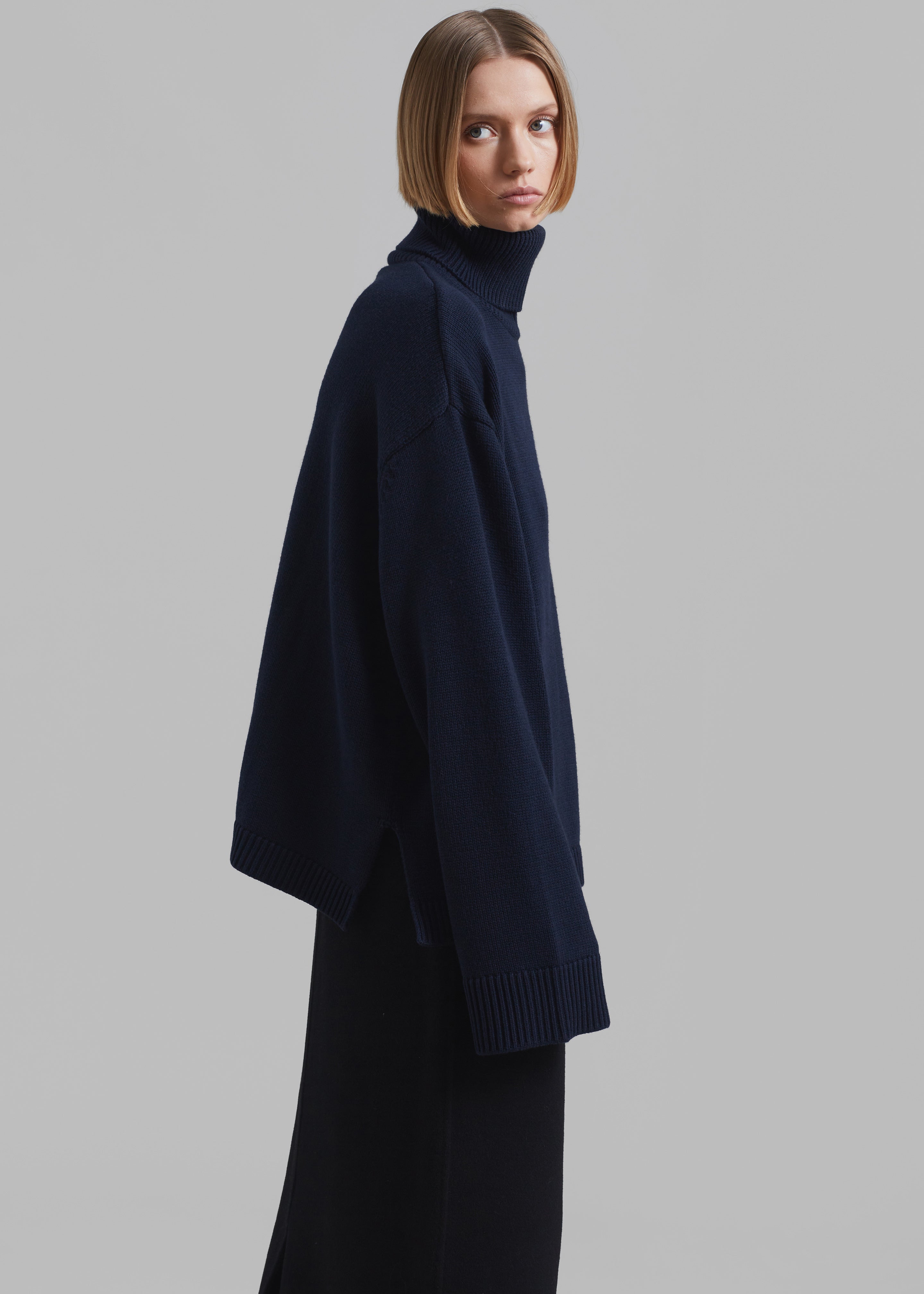 Rhea Trapeze Turtleneck - Navy - 4