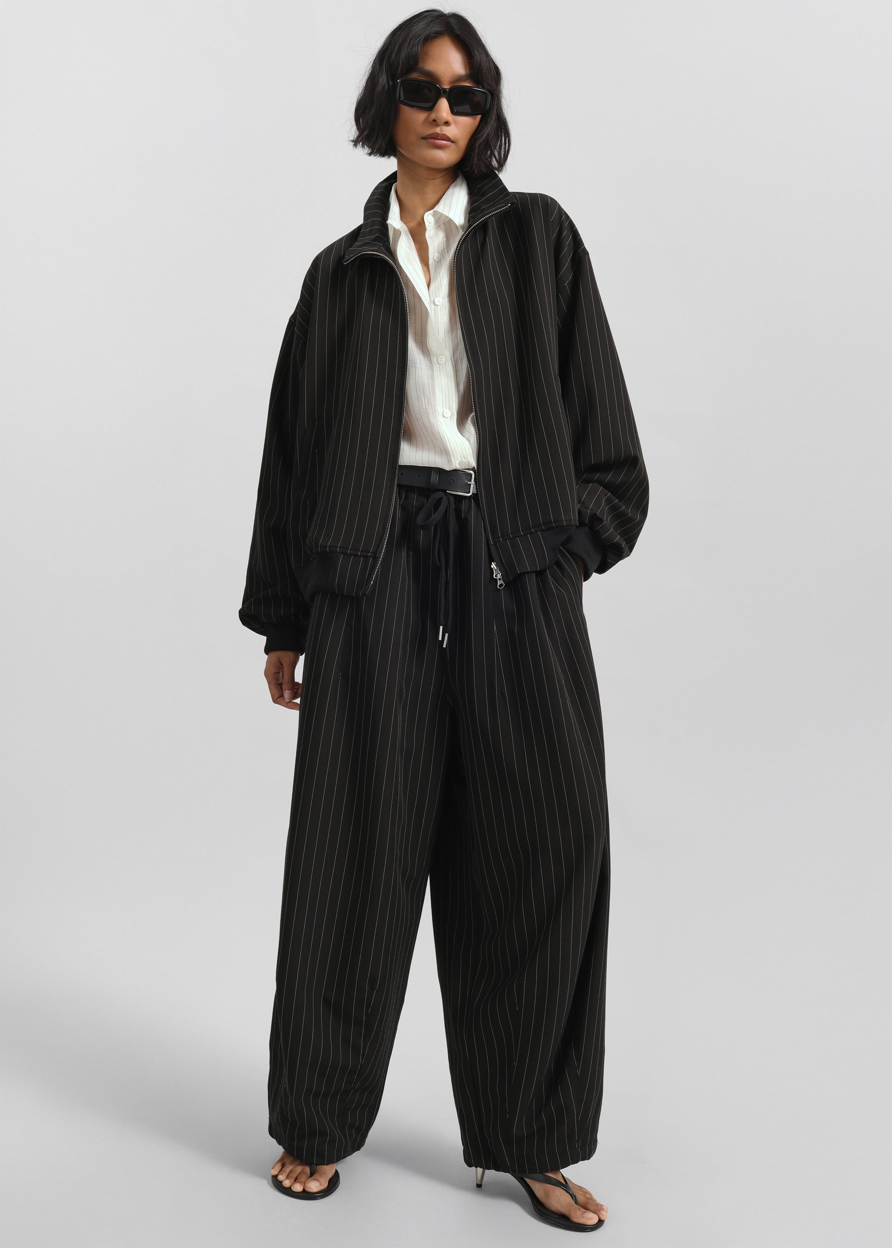 Rilton Drawstring Pants - Black/White Pinstripe - 5