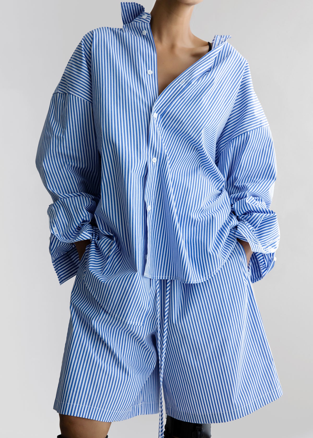 Rimini Oversized Poplin Shirt - Blue/White Stripe - 7