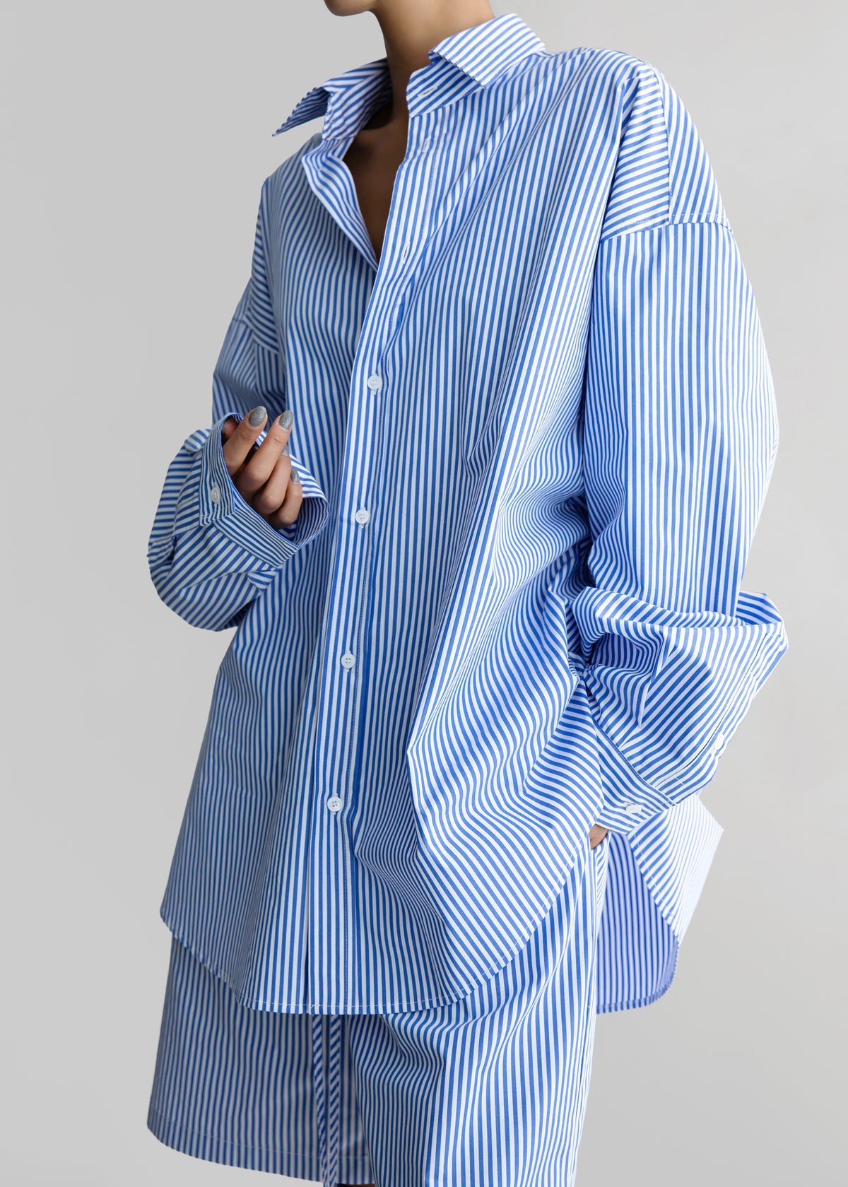 Rimini Oversized Poplin Shirt - Blue/White Stripe - 9