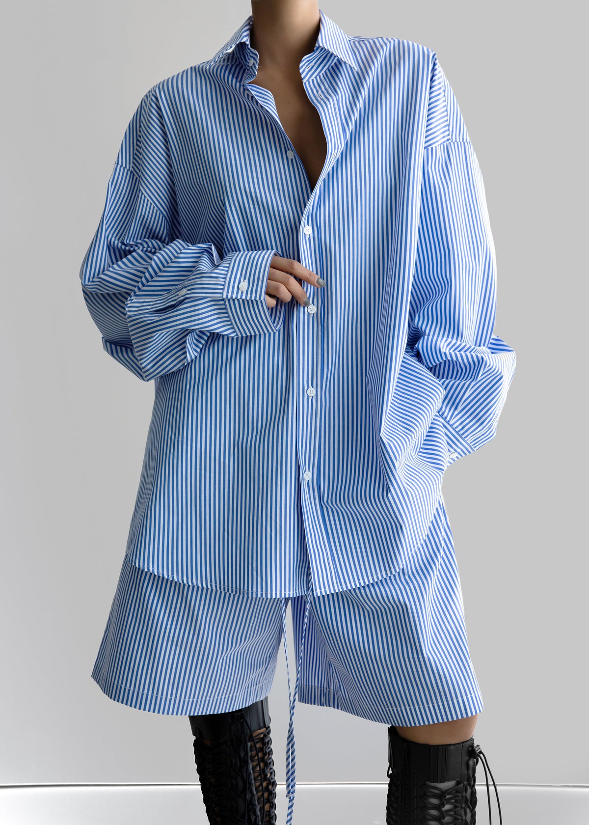 Rimini Oversized Poplin Shirt - Blue/White Stripe - 10