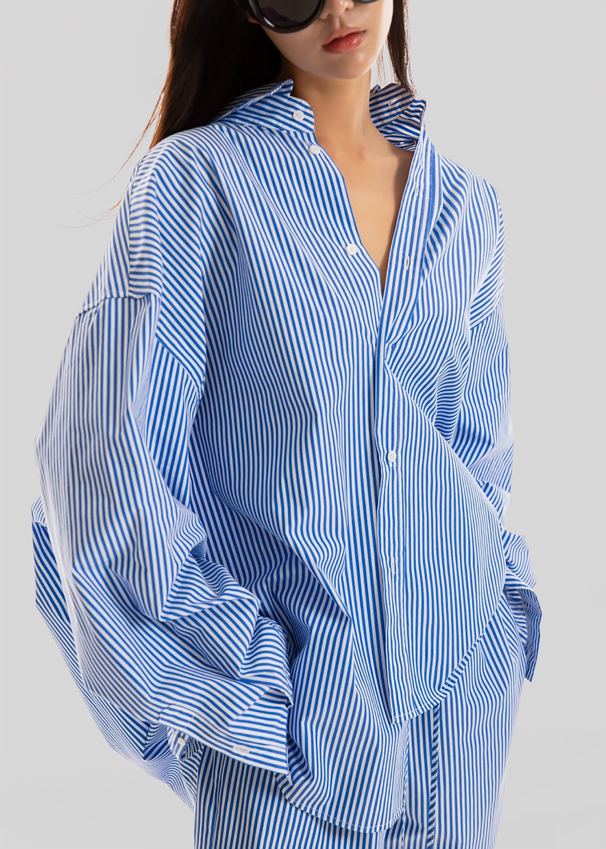 Rimini Oversized Poplin Shirt - Blue/White Stripe - 3