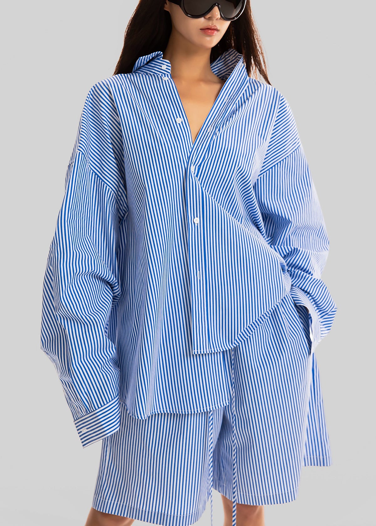 Rimini Oversized Poplin Shirt - Blue/White Stripe - 2