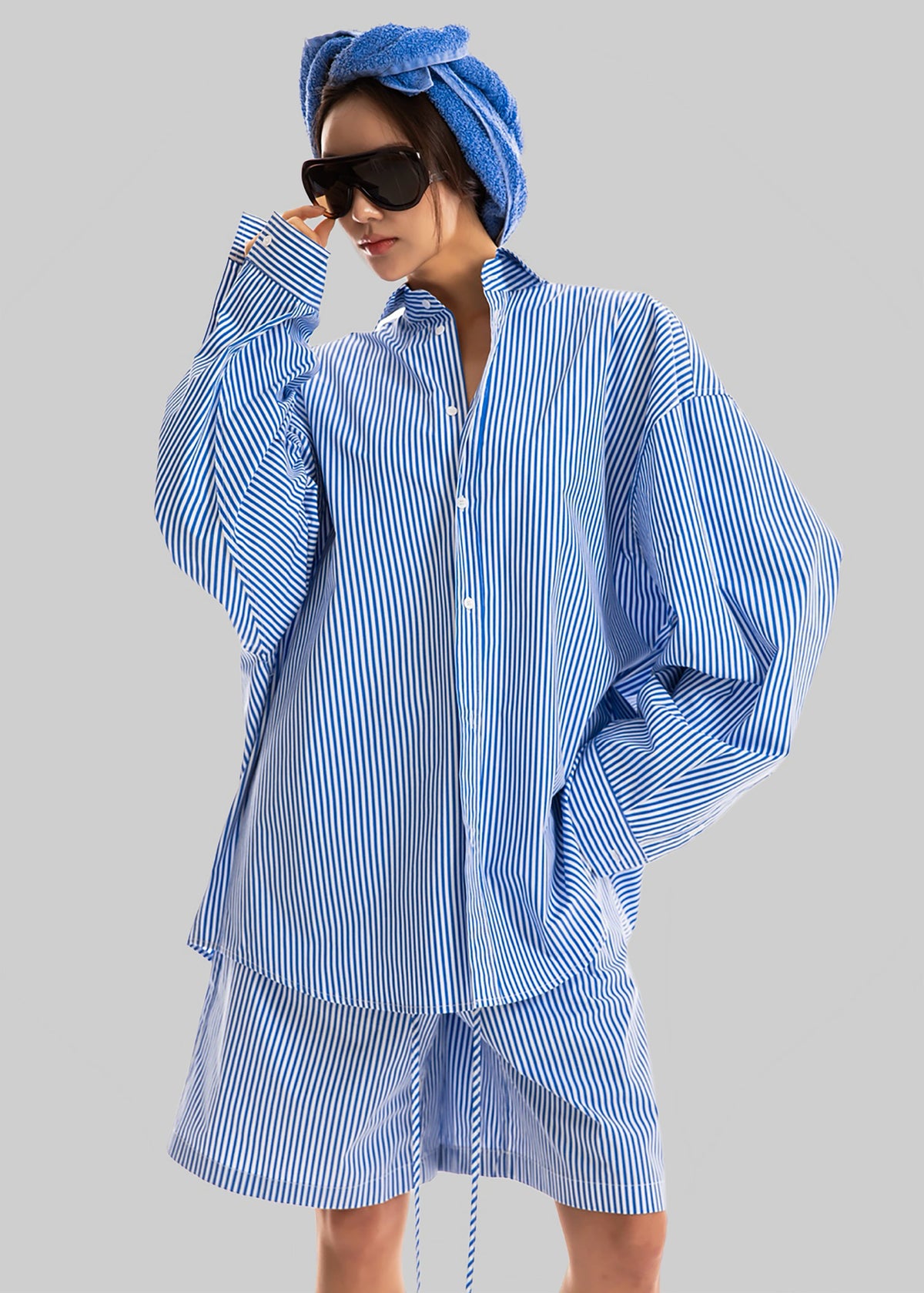 Rimini Oversized Poplin Shirt - Blue/White Stripe - 1