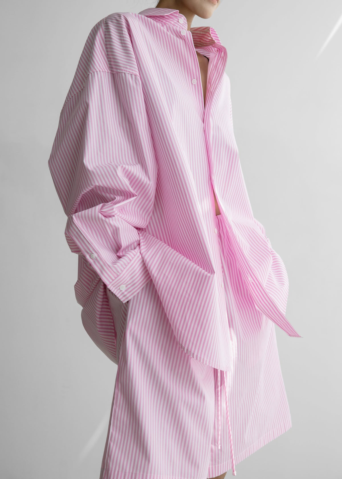 Rimini Oversized Poplin Shirt - Pink/White Stripe - 2