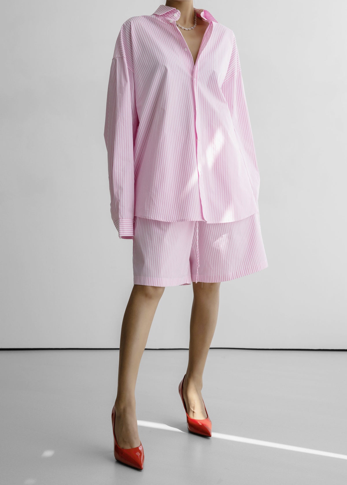 Rimini Oversized Poplin Shirt - Pink/White Stripe - 10