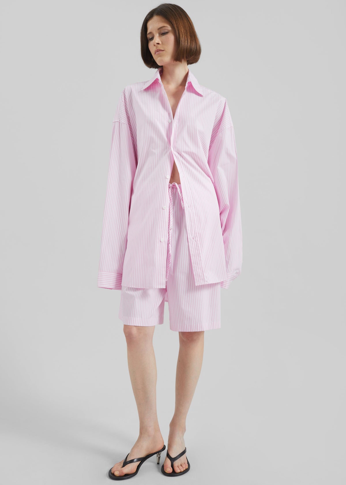 Rimini Oversized Poplin Shirt - Pink/White Stripe - 6