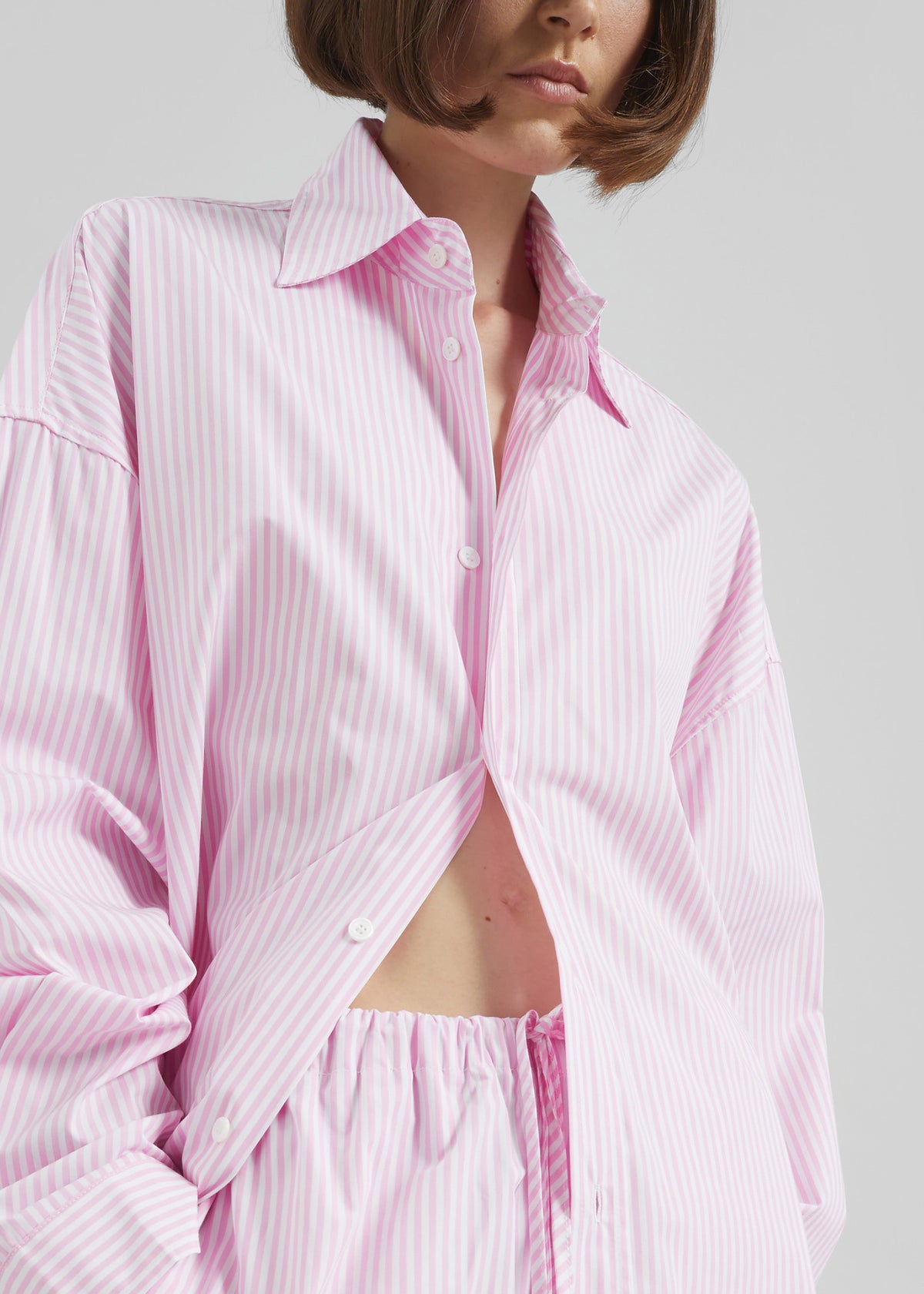 Rimini Oversized Poplin Shirt - Pink/White Stripe - 7