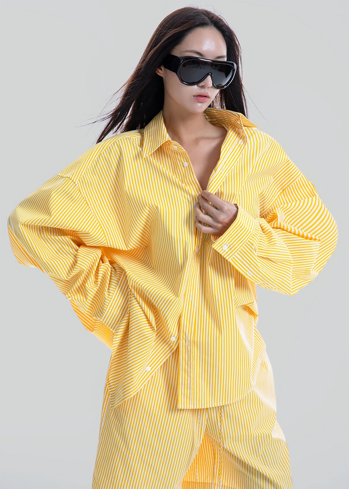 Rimini Oversized Poplin Shirt - Yellow/White Stripe - 6