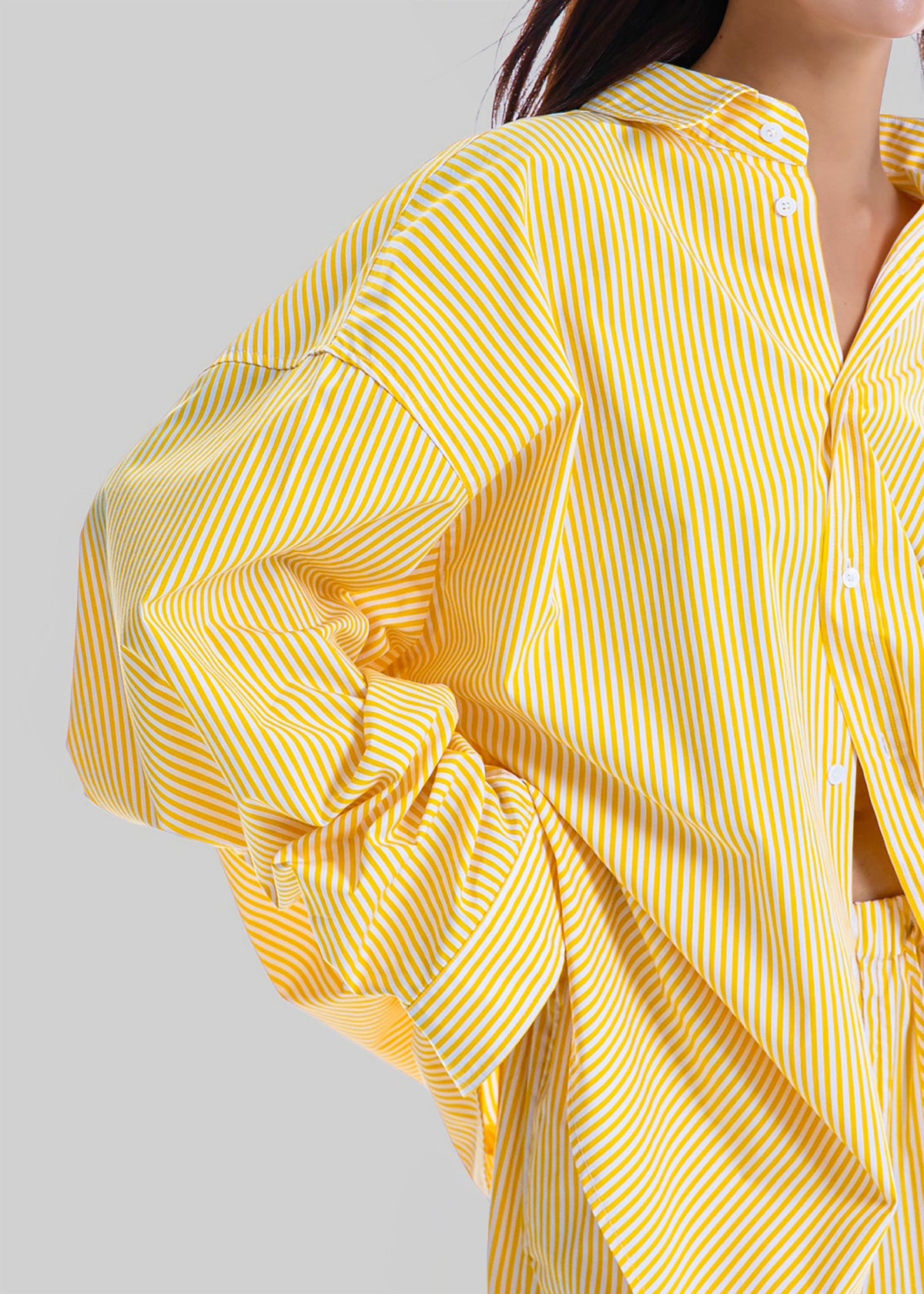 Rimini Oversized Poplin Shirt - Yellow/White Stripe - 12