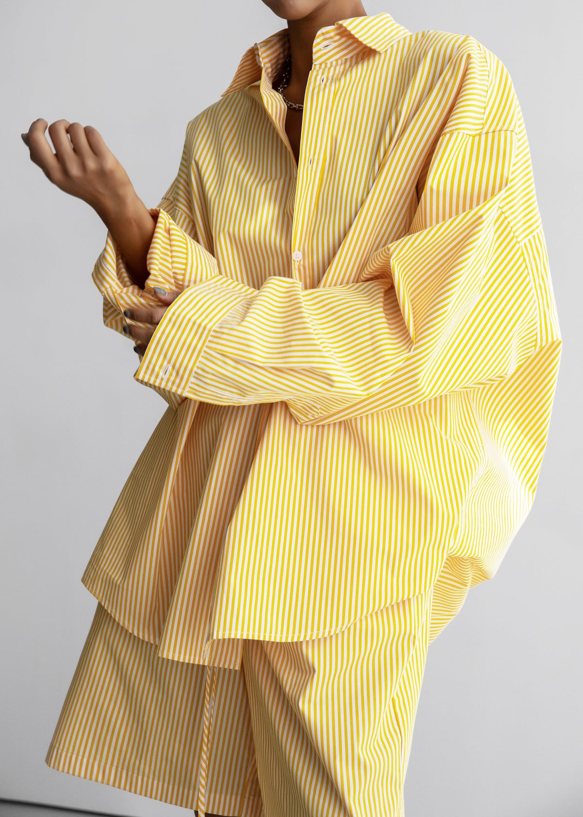 Rimini Oversized Poplin Shirt - Yellow/White Stripe - 1