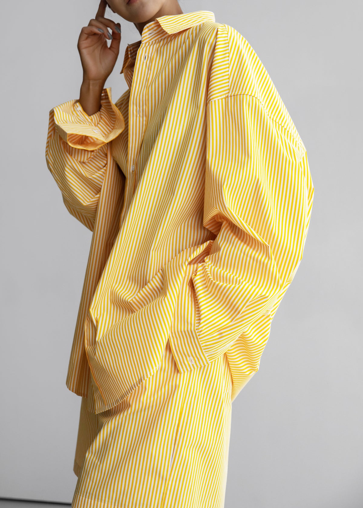 Rimini Oversized Poplin Shirt - Yellow/White Stripe - 13