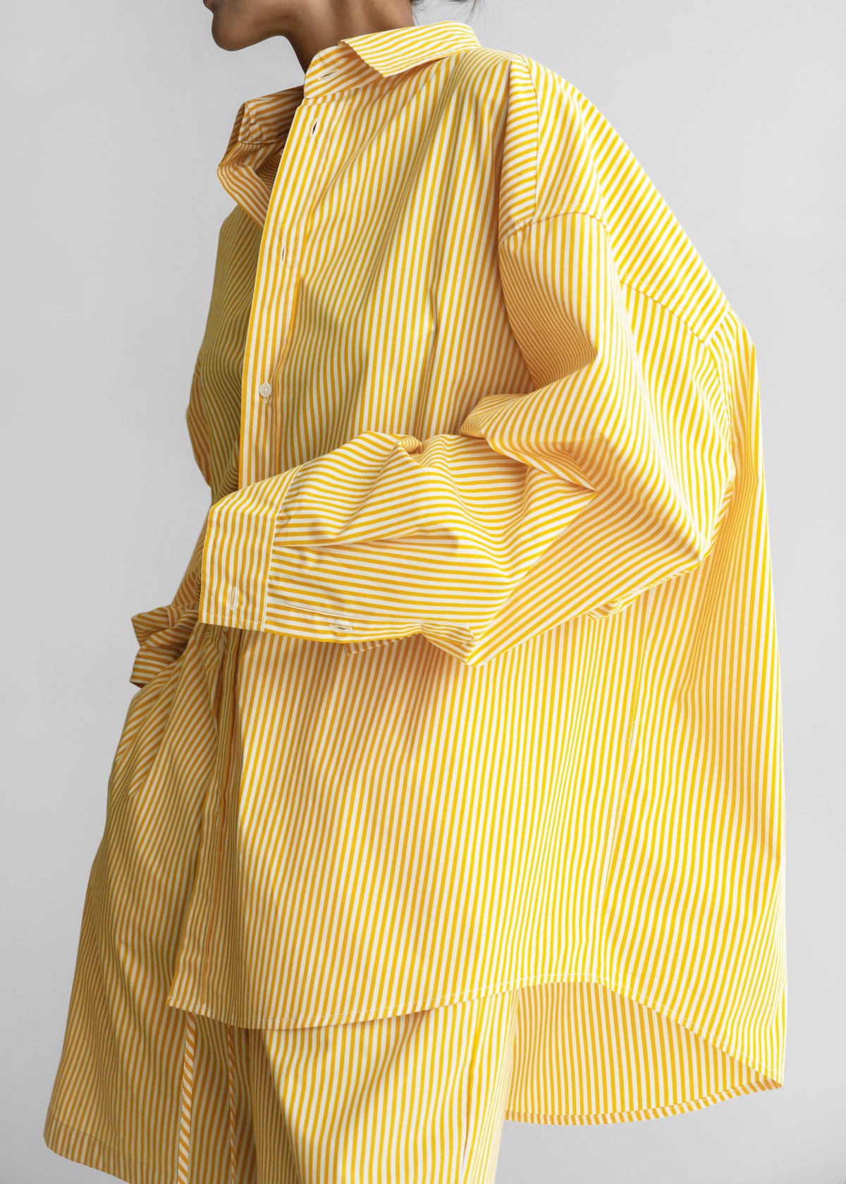 Rimini Oversized Poplin Shirt - Yellow/White Stripe - 3