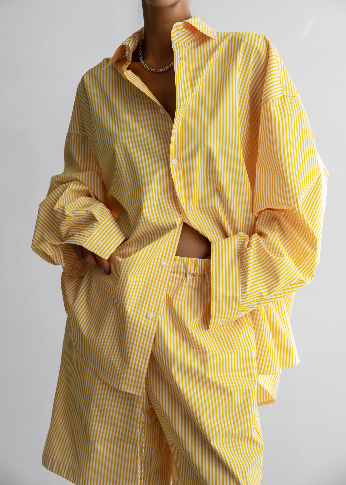 Rimini Oversized Poplin Shirt - Yellow/White Stripe - 5