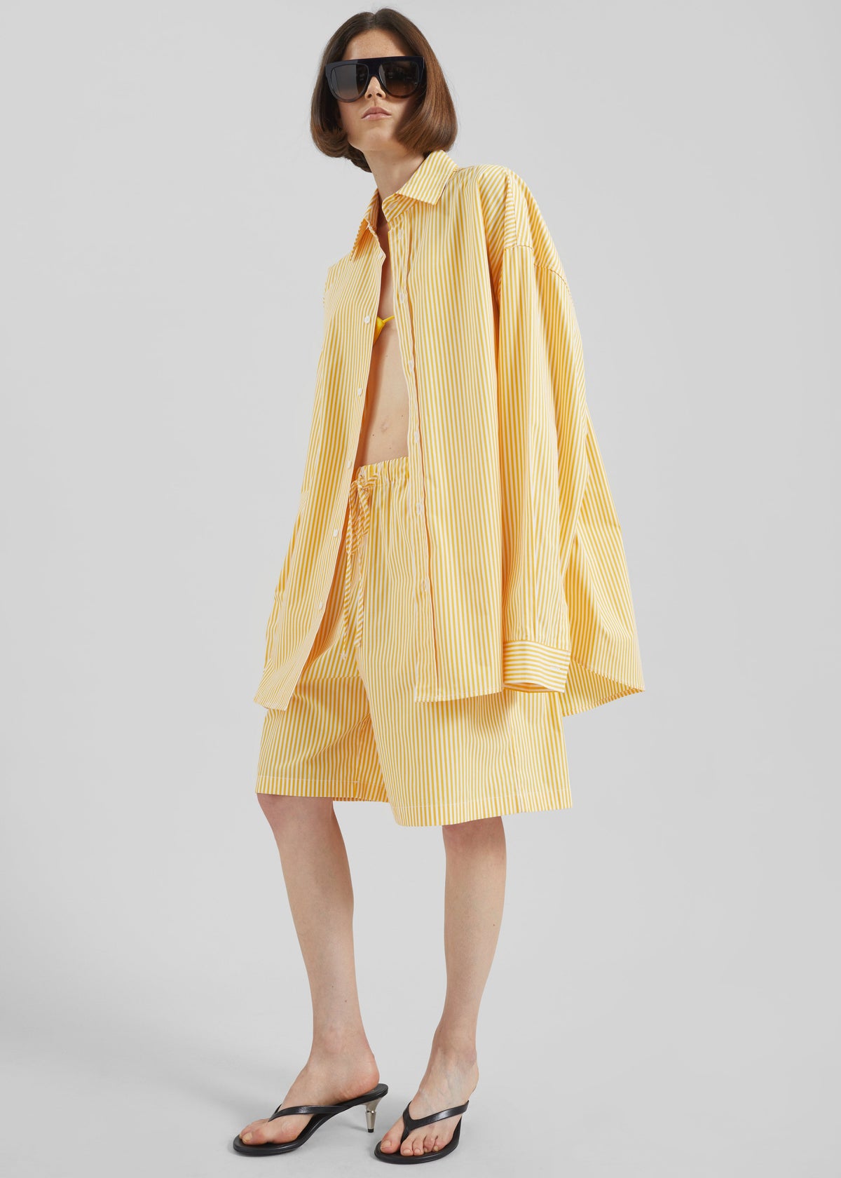 Rimini Oversized Poplin Shirt - Yellow/White Stripe - 2