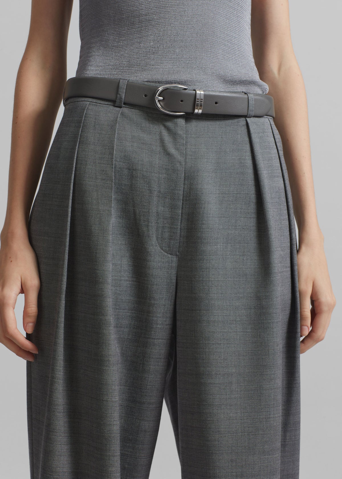 Ripley Pleated Trousers - Grey Melange - 5
