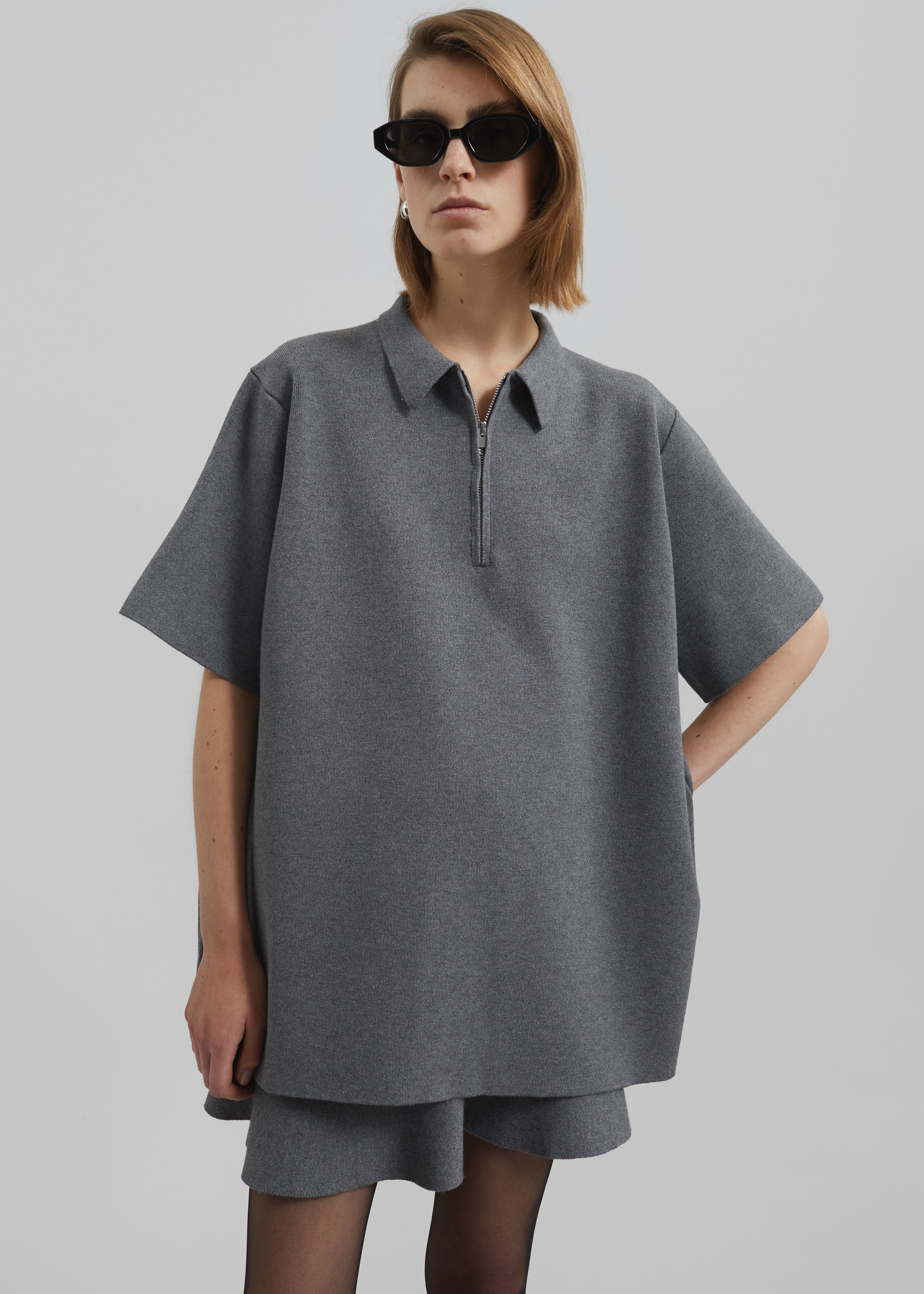 Riya Zip-Up Polo - Grey – The Frankie Shop Europe