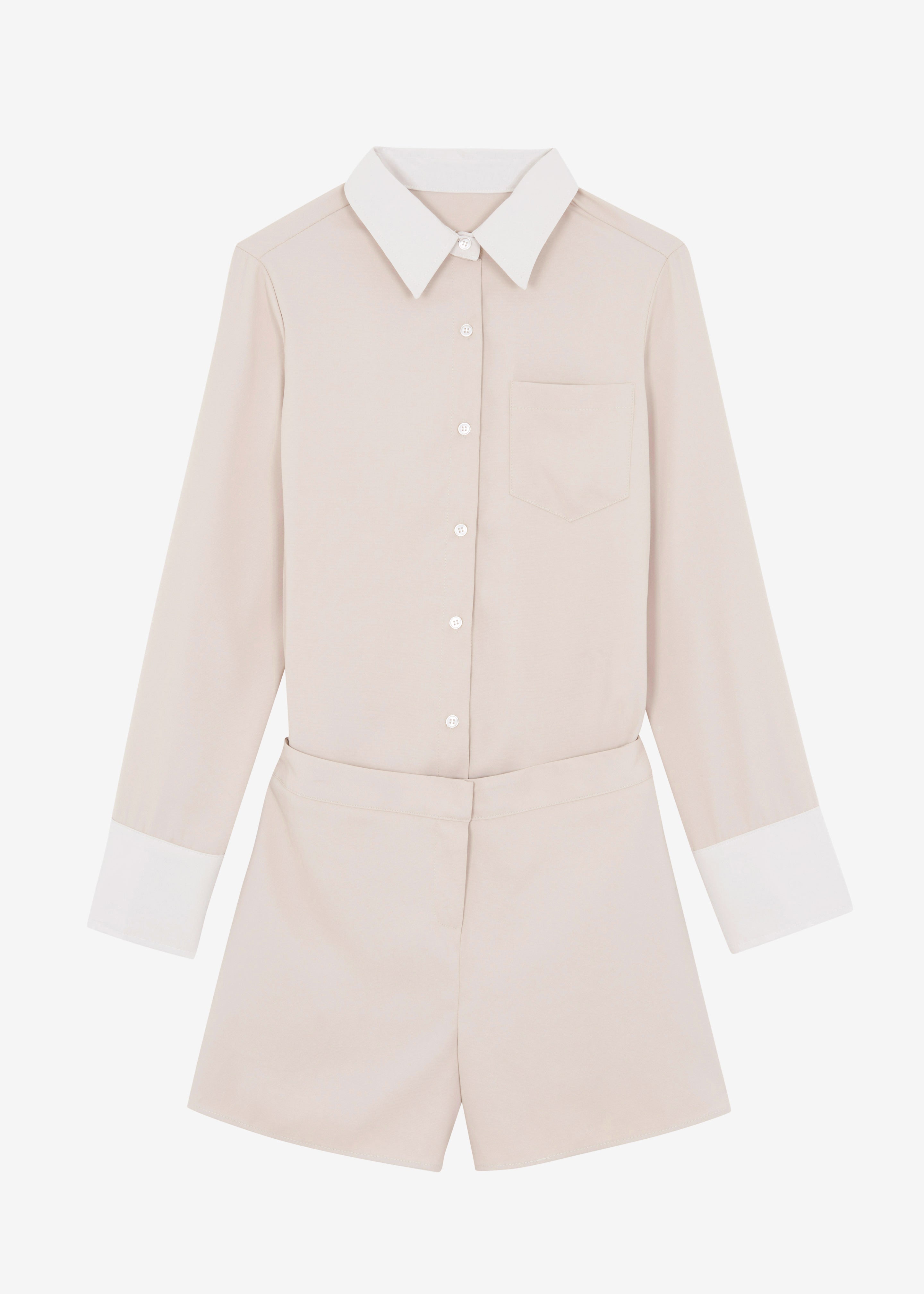 Robyn Button Up Romper - Beige - 9