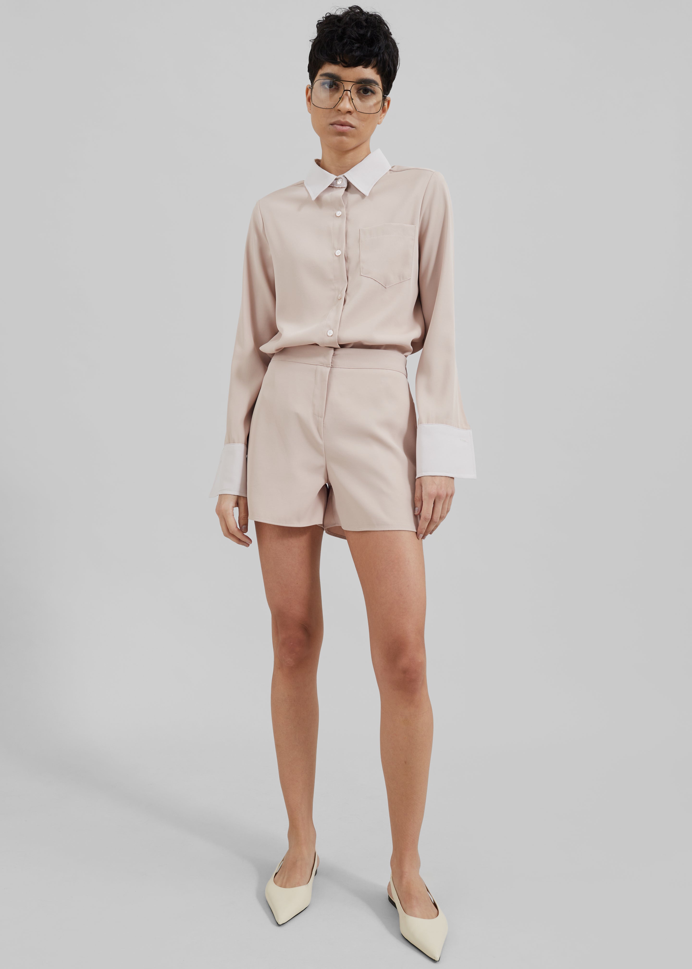 Robyn Button Up Romper - Beige - 1