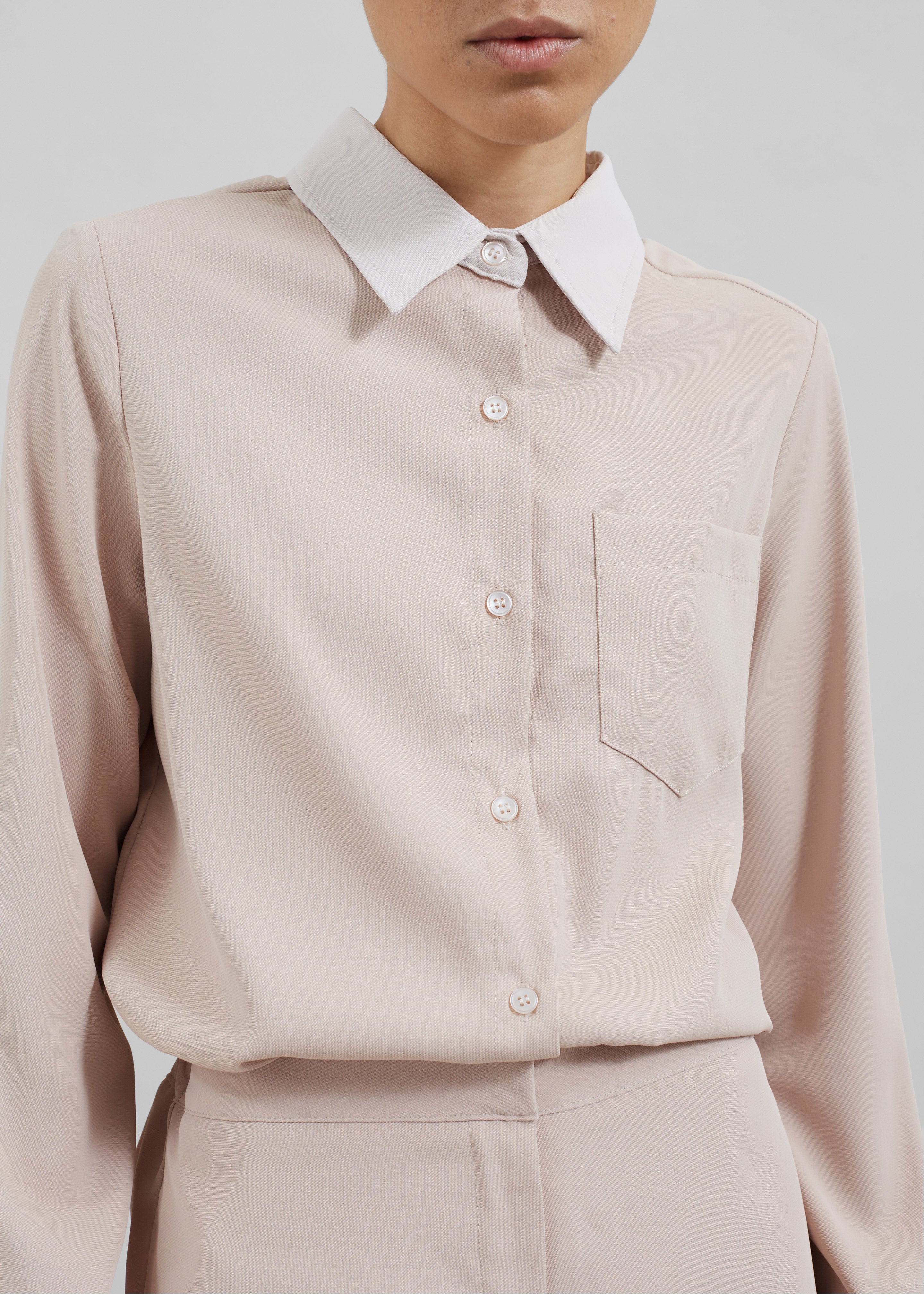 Robyn Button Up Romper - Beige - 4