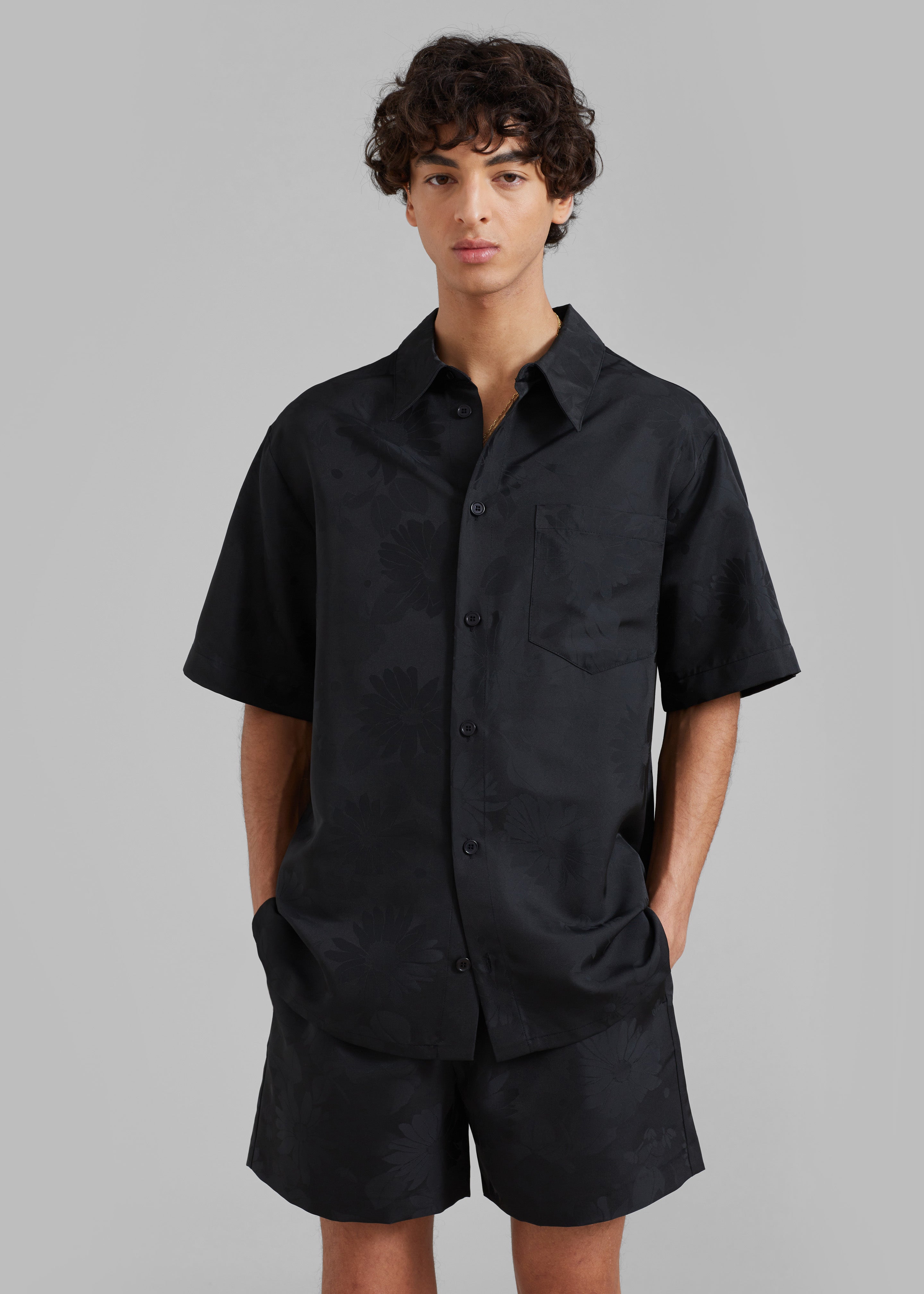 Róhe Floral Jacquard Shirt - Black Jacquard - 1