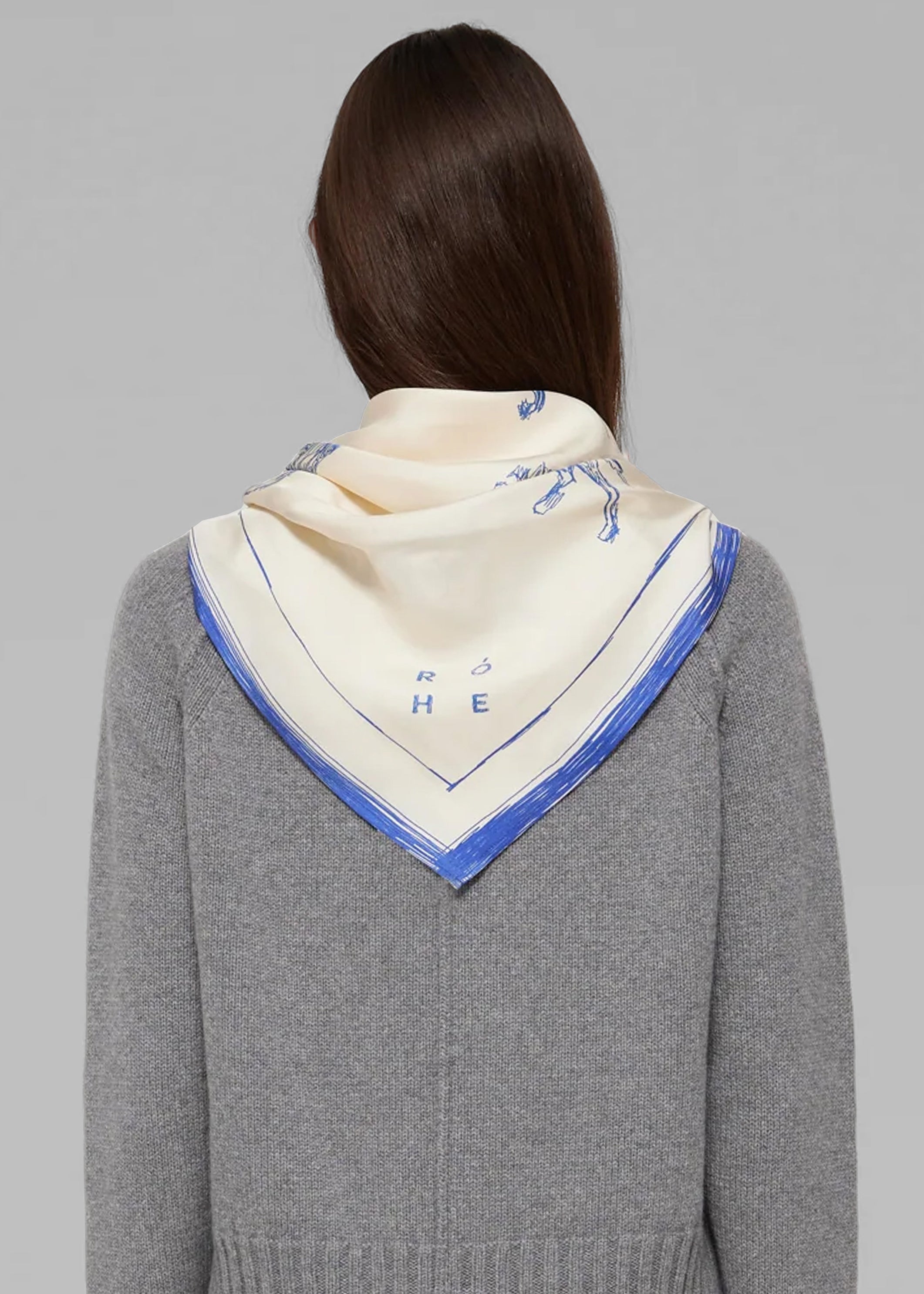 Róhe Silk Ballpoint Horse Scarf - Horse Print Ballpoint Blue - 2