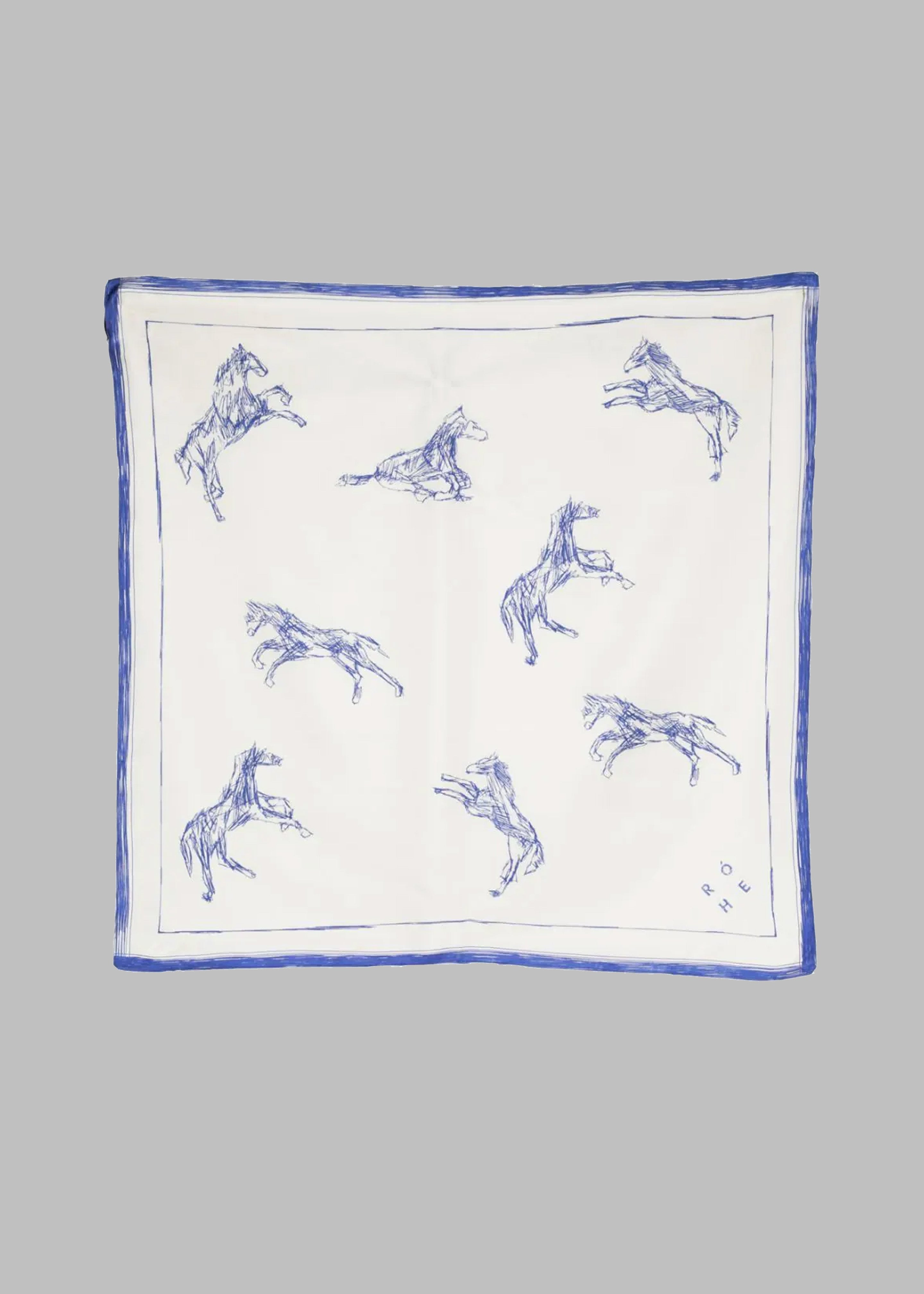Róhe Silk Ballpoint Horse Scarf - Horse Print Ballpoint Blue - 3