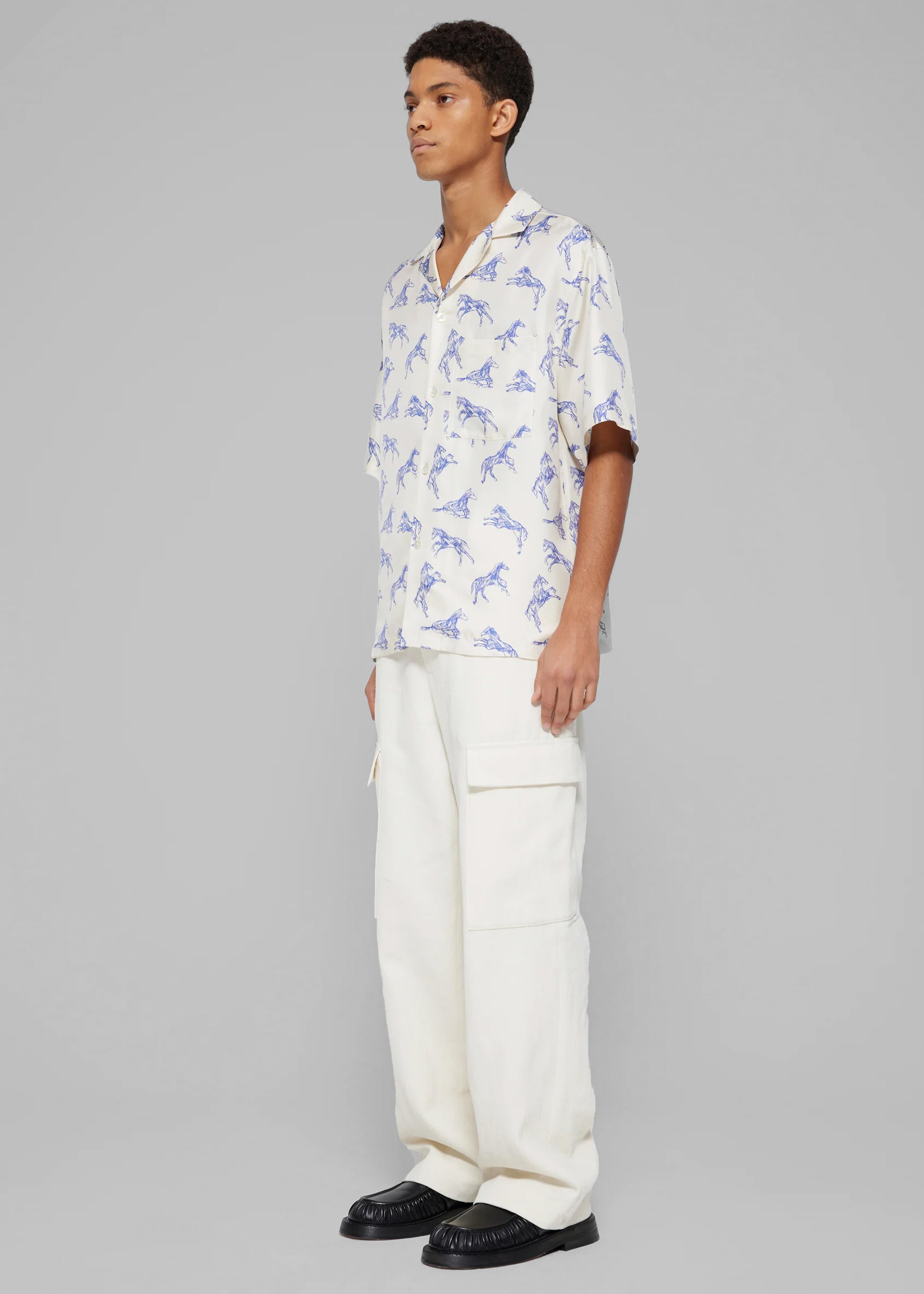Róhe Silk Ballpoint Horse Shirt - Horse Print Ballpoint Blue - 4