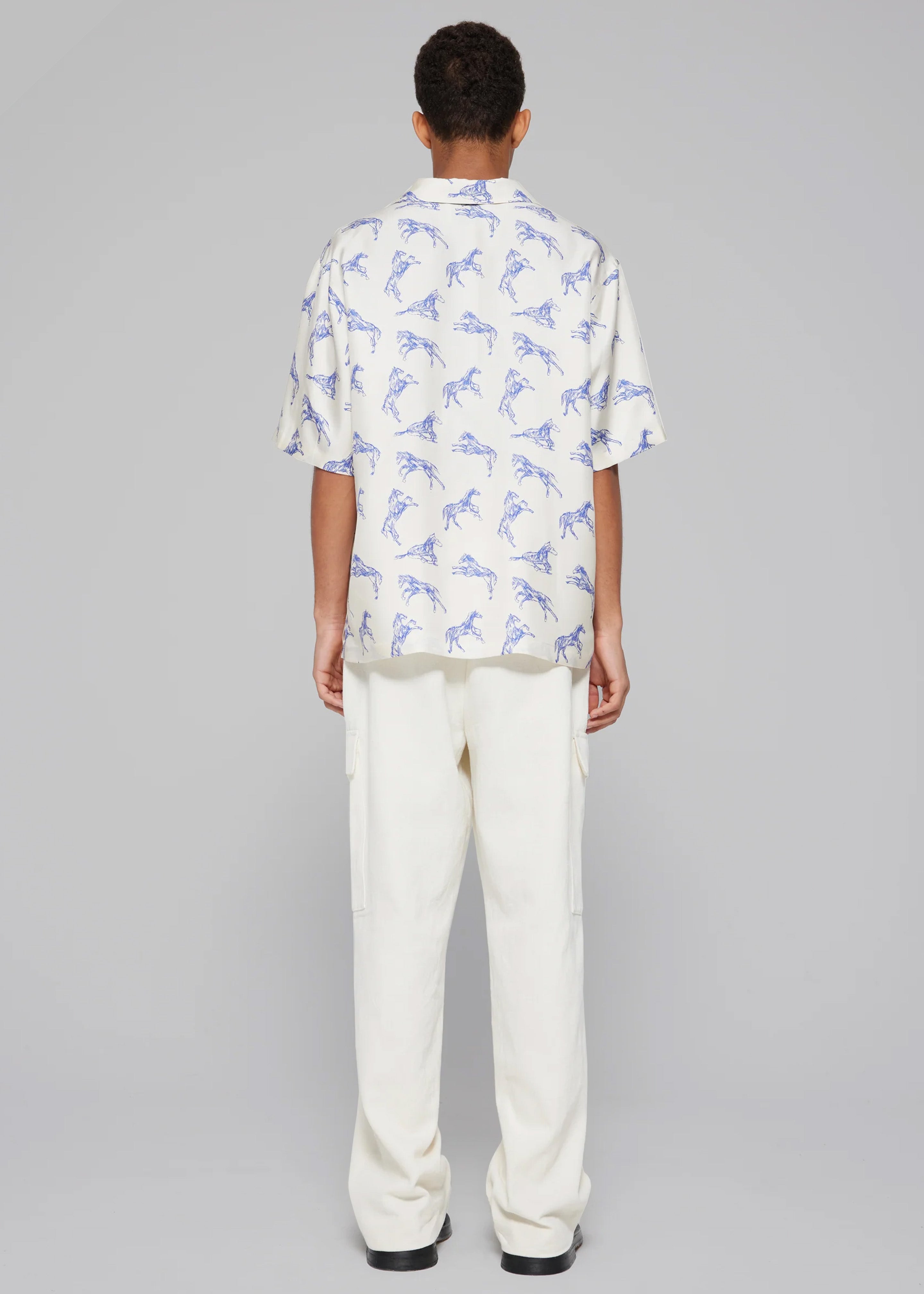 Róhe Silk Ballpoint Horse Shirt - Horse Print Ballpoint Blue - 5