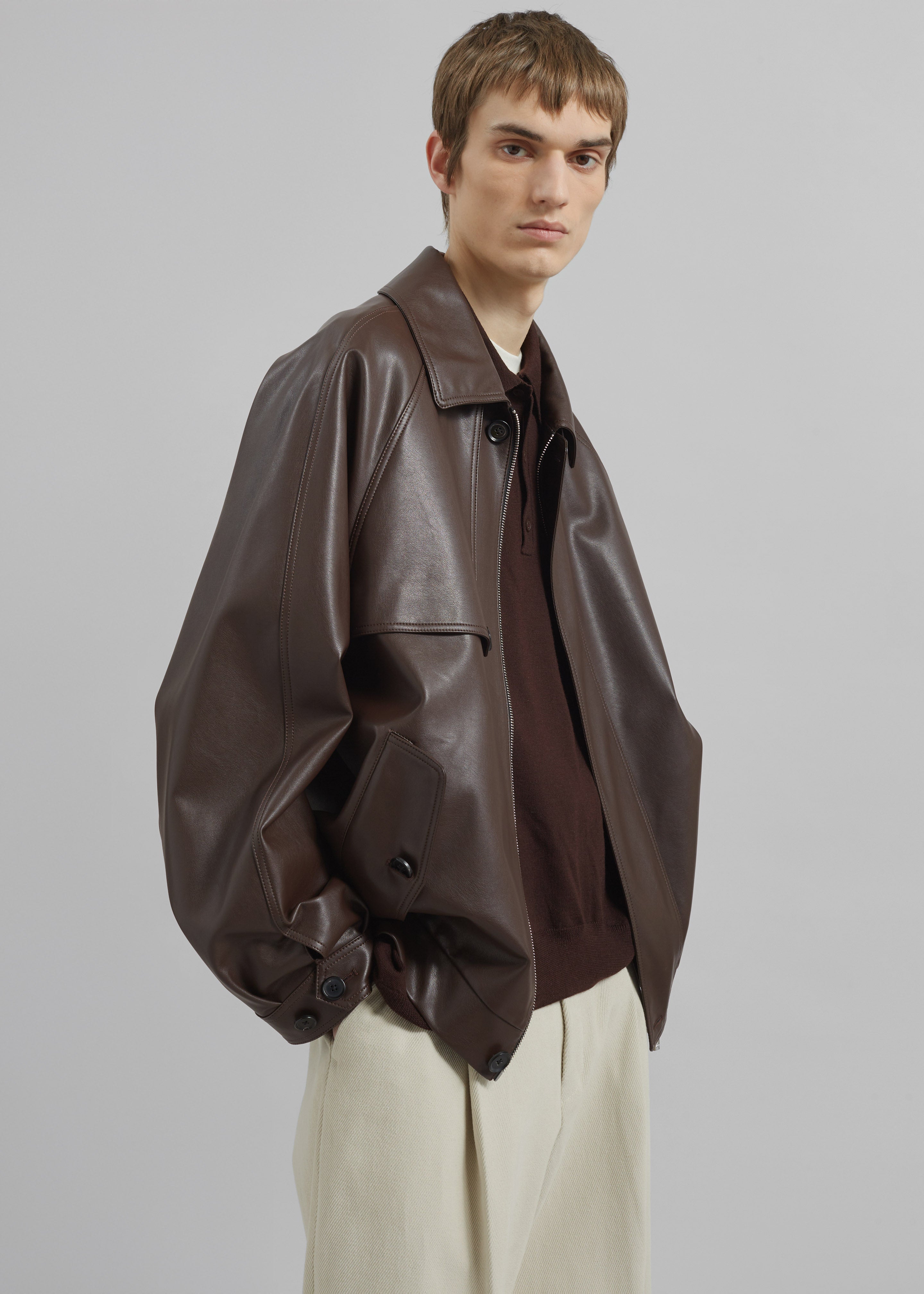Roisin Faux Leather Jacket - Brown - 4