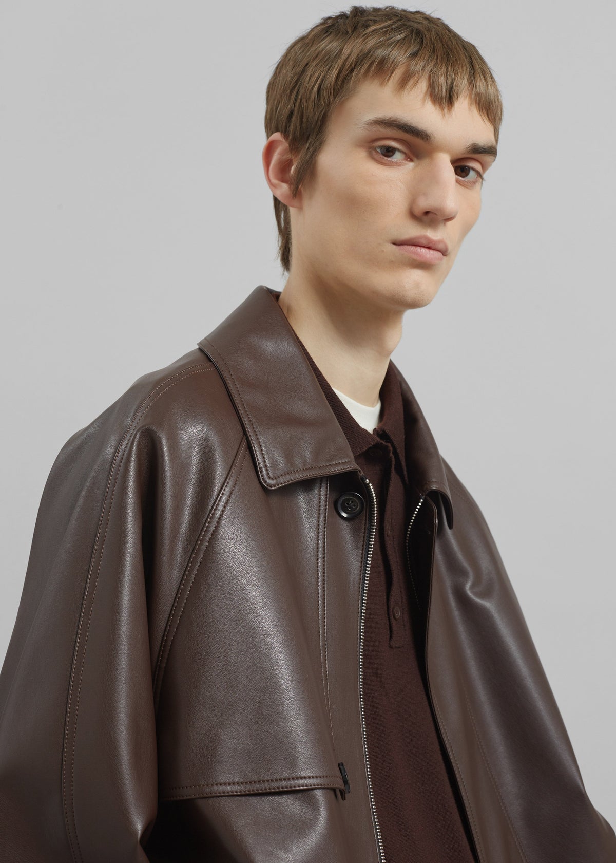 Roisin Faux Leather Jacket - Brown - 3