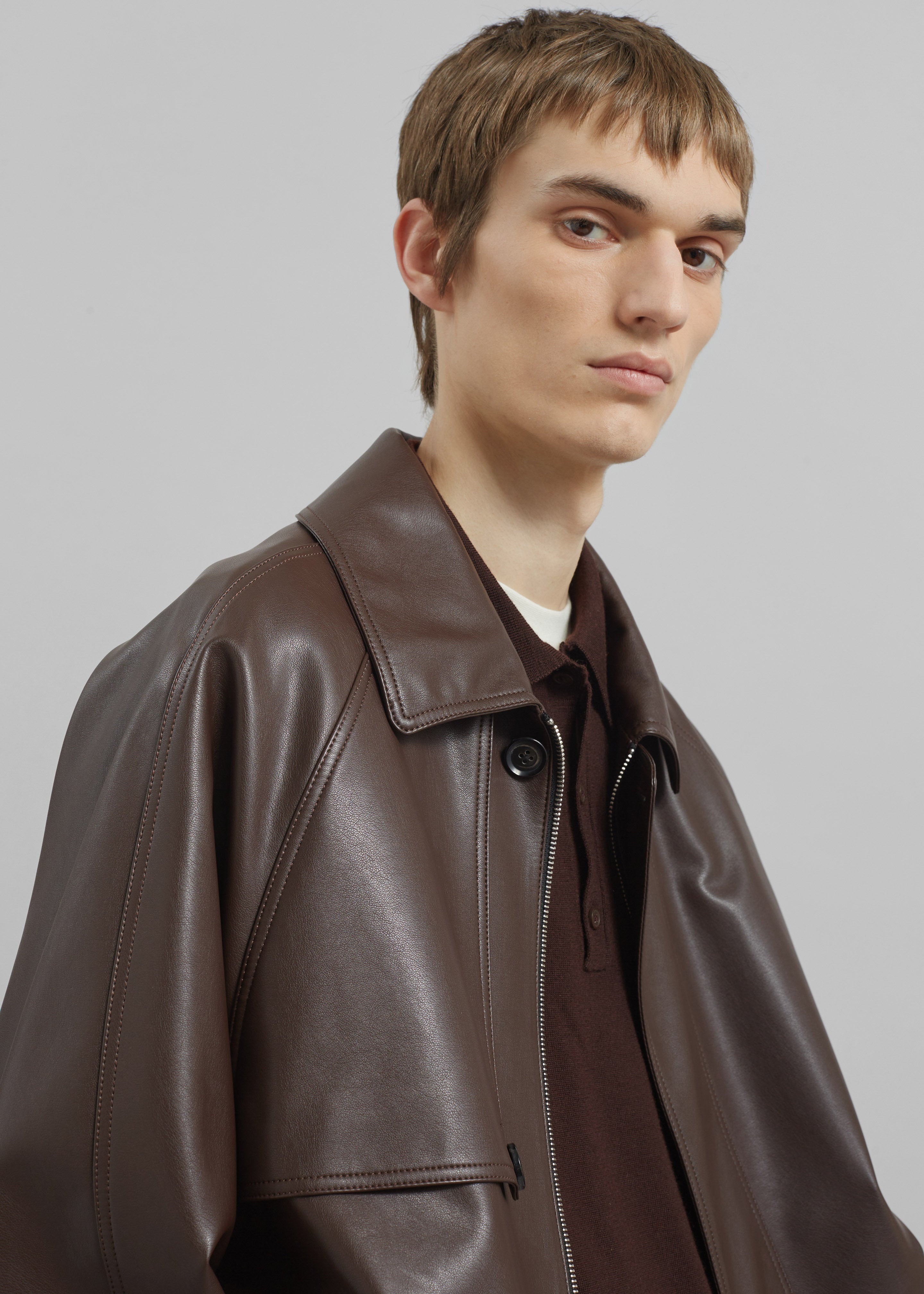 Roisin Faux Leather Jacket - Brown - 3