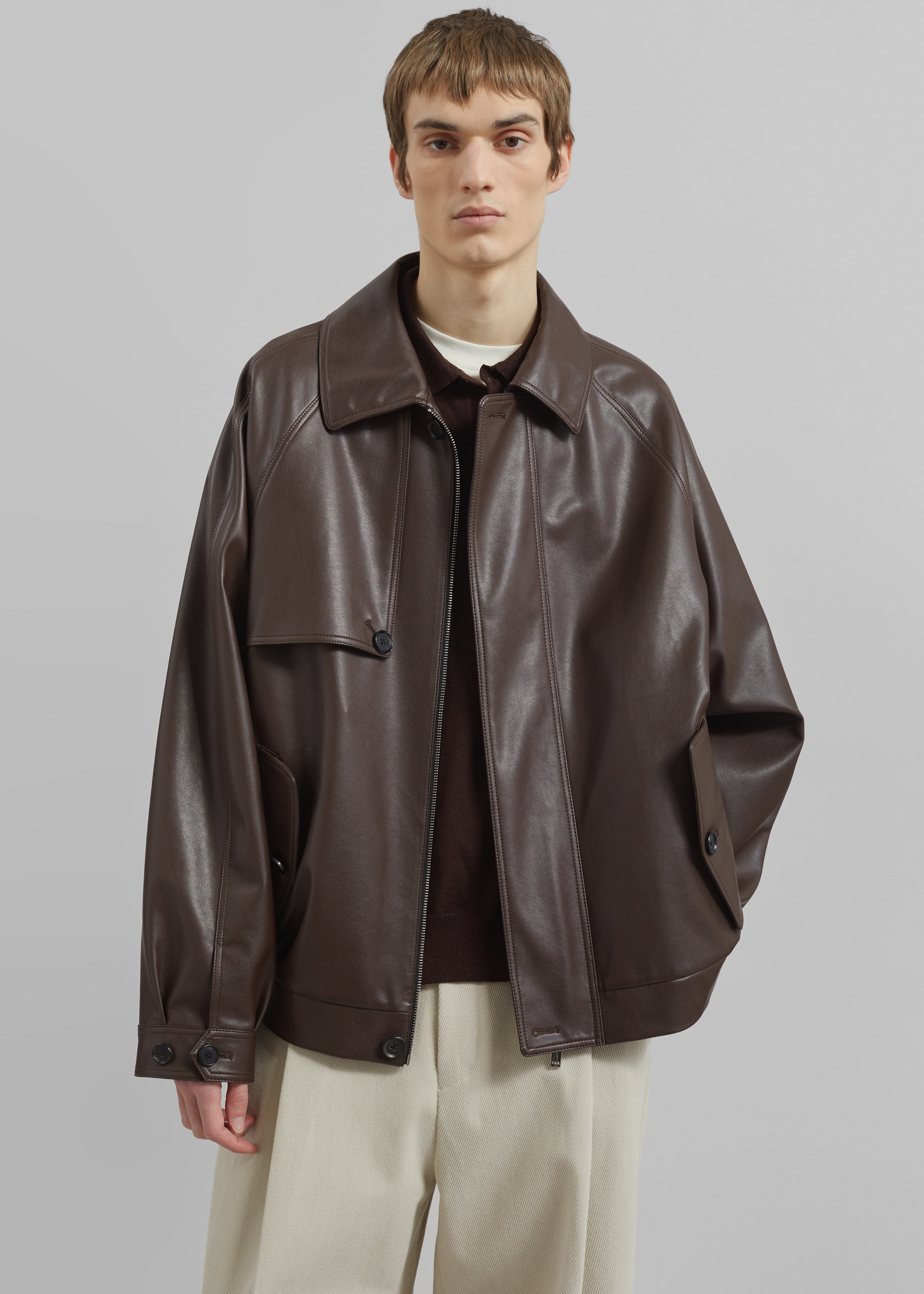 Roisin Faux Leather Jacket - Brown - 2